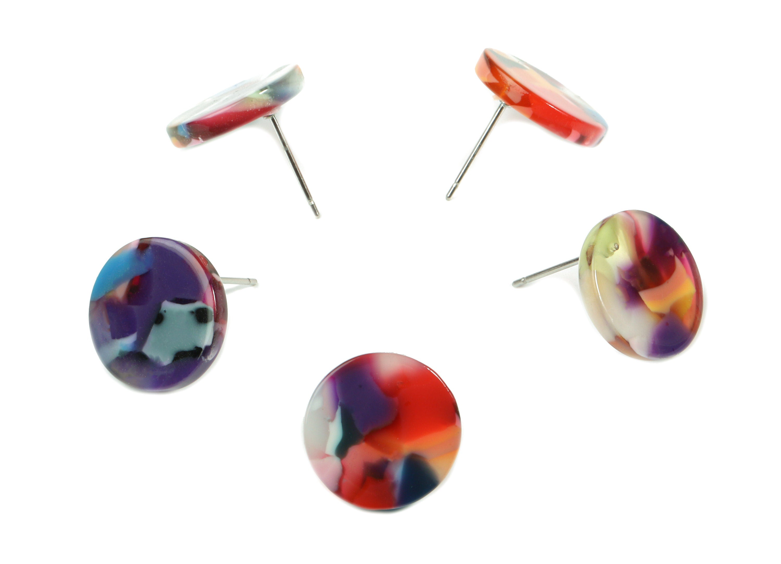 Acetate Mini Round Earring Stud - Circle Earring Post - Earring Post - Jewelry Supplies - Color Code: A21- 14.62x14.62x2.63mm - AC1812-A21 - DOMEDBAZAAR