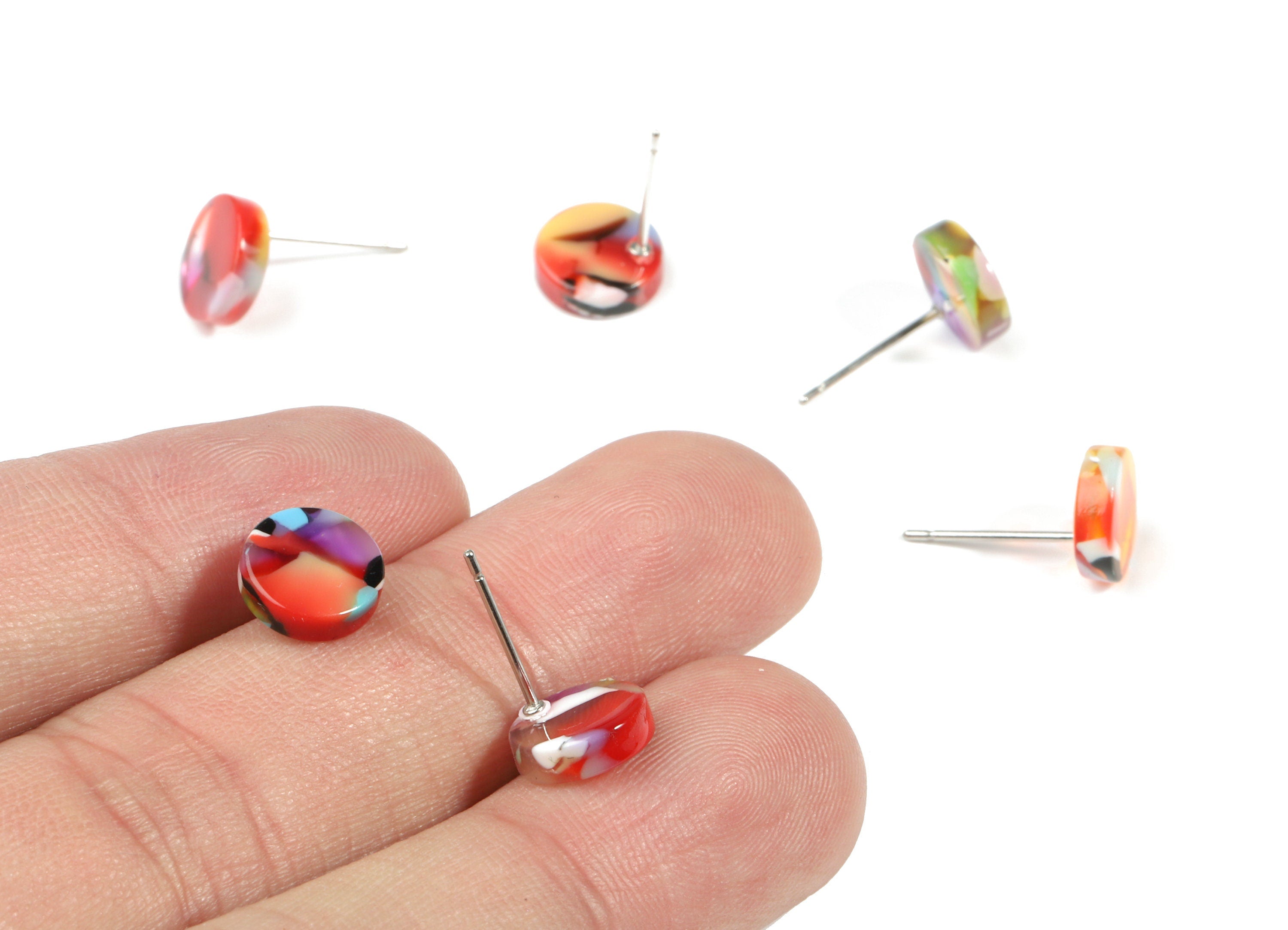 Acetate Mini Round Earring Stud - Circle Earring Post - Earring Post - Jewelry Supplies - Color Code: A21 - 8.73x8.73x2.65mm - AC1715-A21 - DOMEDBAZAAR