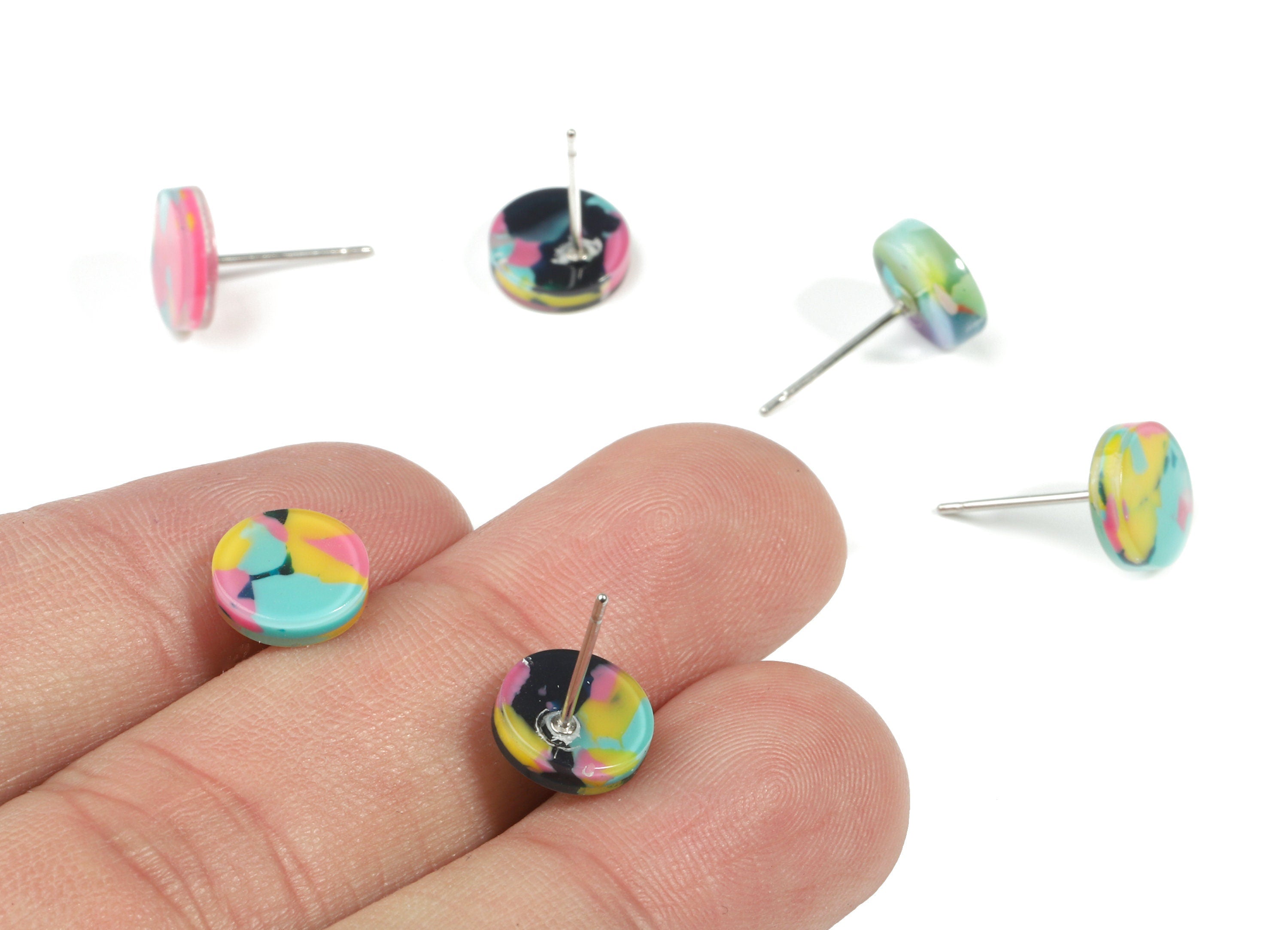 Acetate Mini Round Earring Stud - Circle Earring Post - Earring Post - Jewelry Supplies - Color Code: A111 - 9.15x9.15x2.49mm - AC1715-A111 - DOMEDBAZAAR