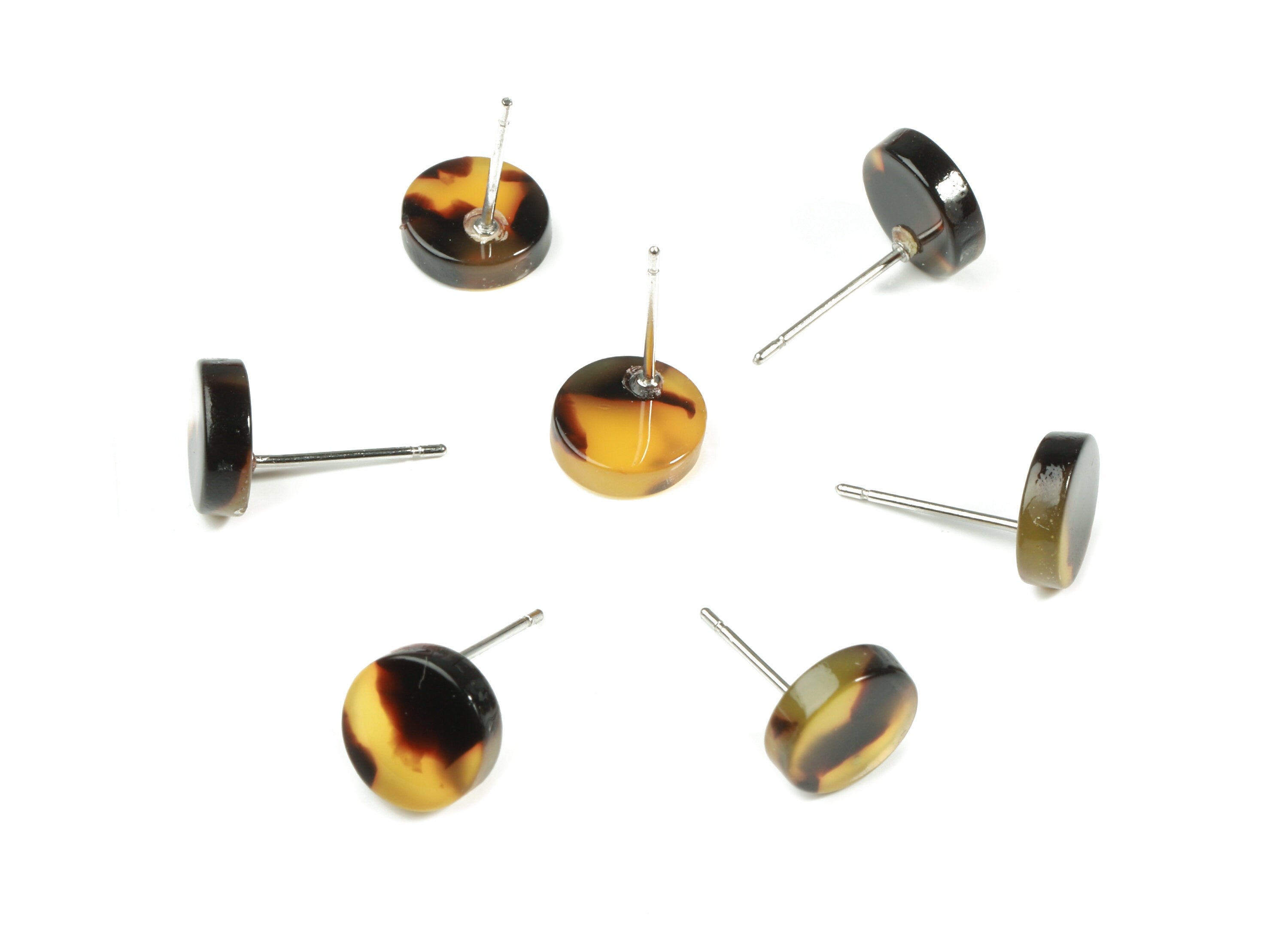 Acetate Mini Round Earring Stud - Circle Earring Post - tortoise shell - Jewelry Supplies - Color Code: A02 - 8.64x8.64x2.6mm - AC1715-A02 - DOMEDBAZAAR