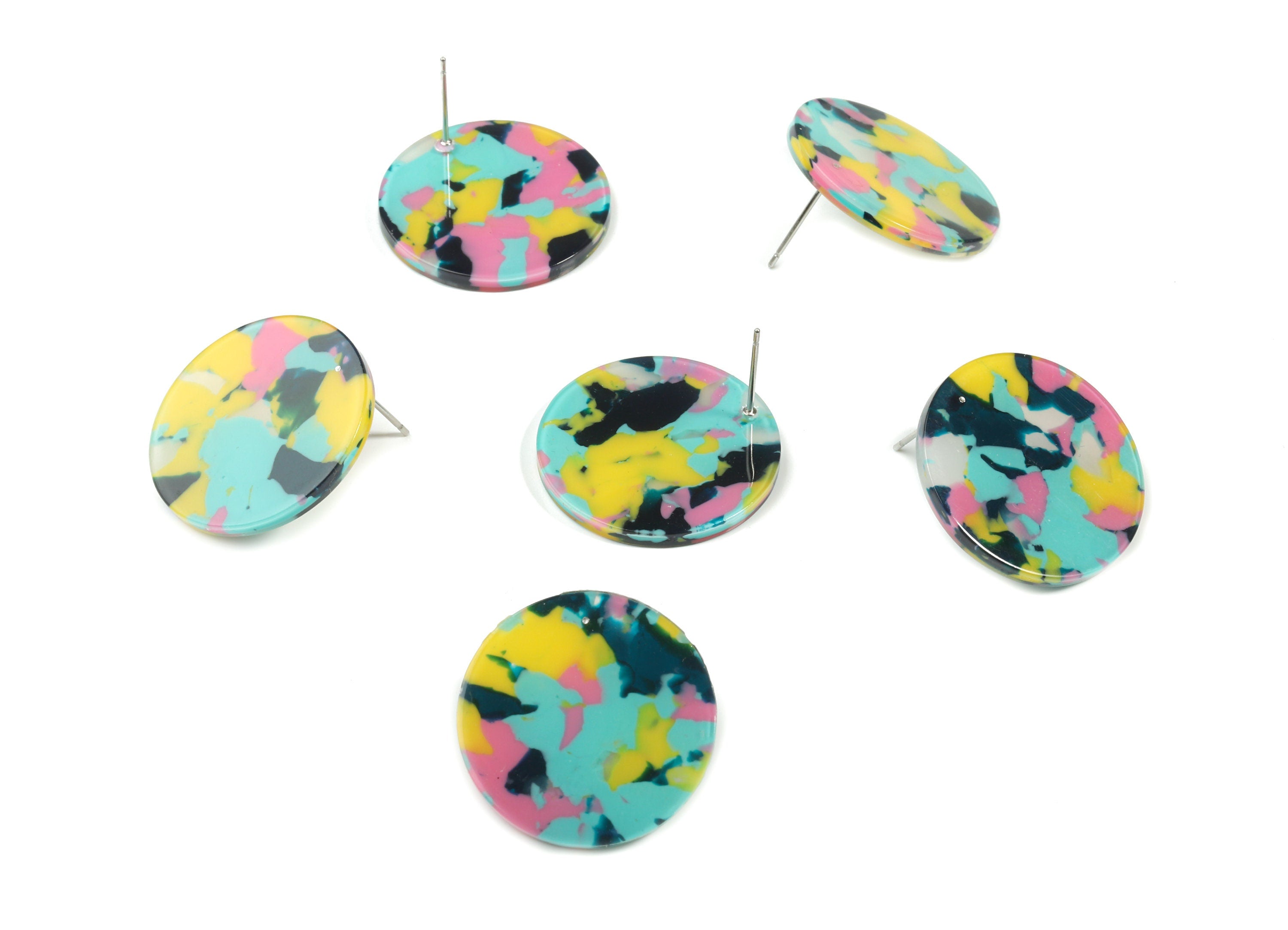 Acetate Round Earring Stud - Circle Earring Post - Earring Post - Jewelry Supplies - Color Code: A111 - 25.05x25.05x2.3mm - AC1813-A111 - DOMEDBAZAAR