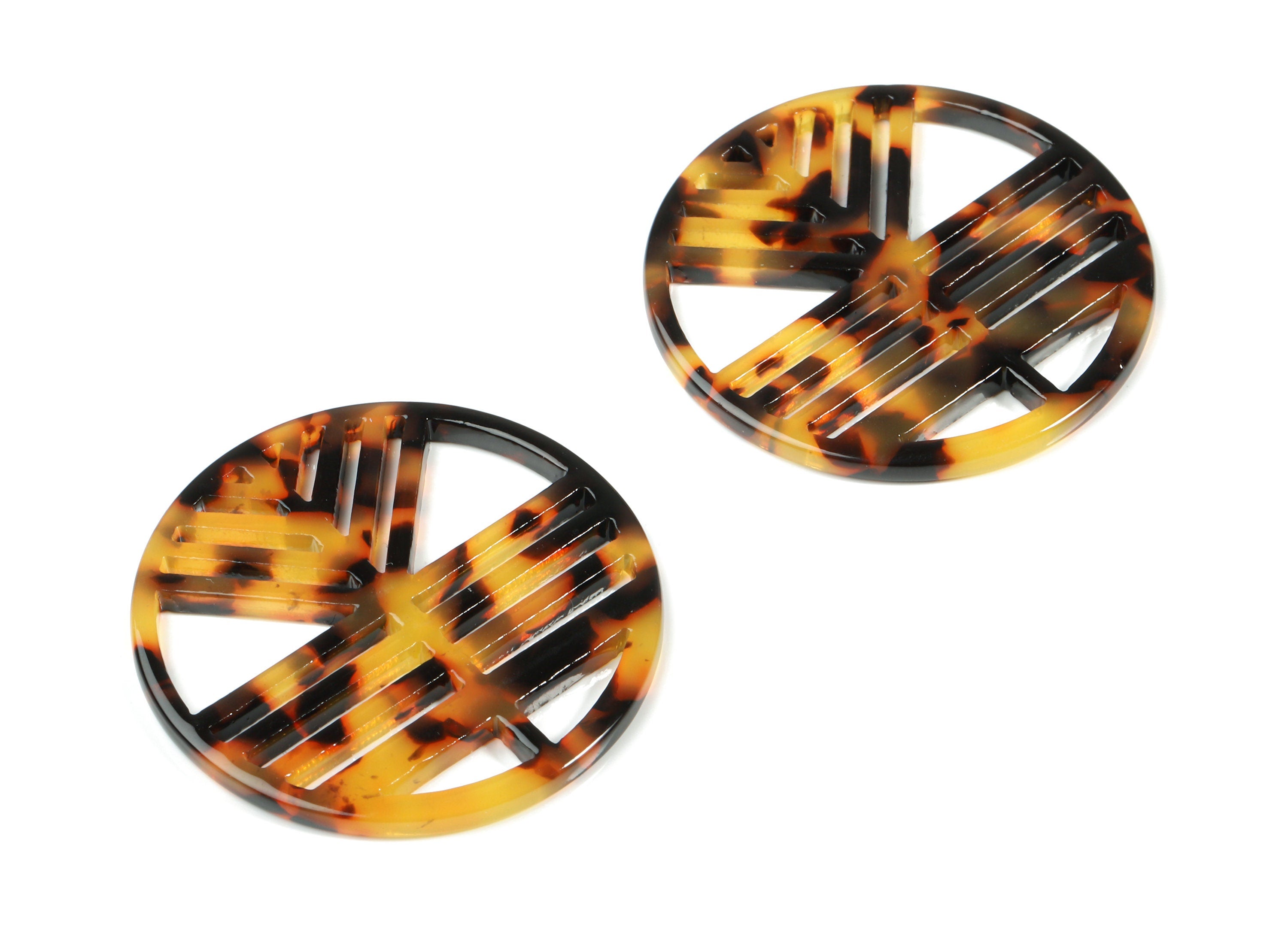 Acetate Geometric Charms - Round Pendant - Tortoise Shell - Jewelry Making Supplies - Color Code: A01- 39.42x39.42x2.6mm - AC1820-A01 - DOMEDBAZAAR