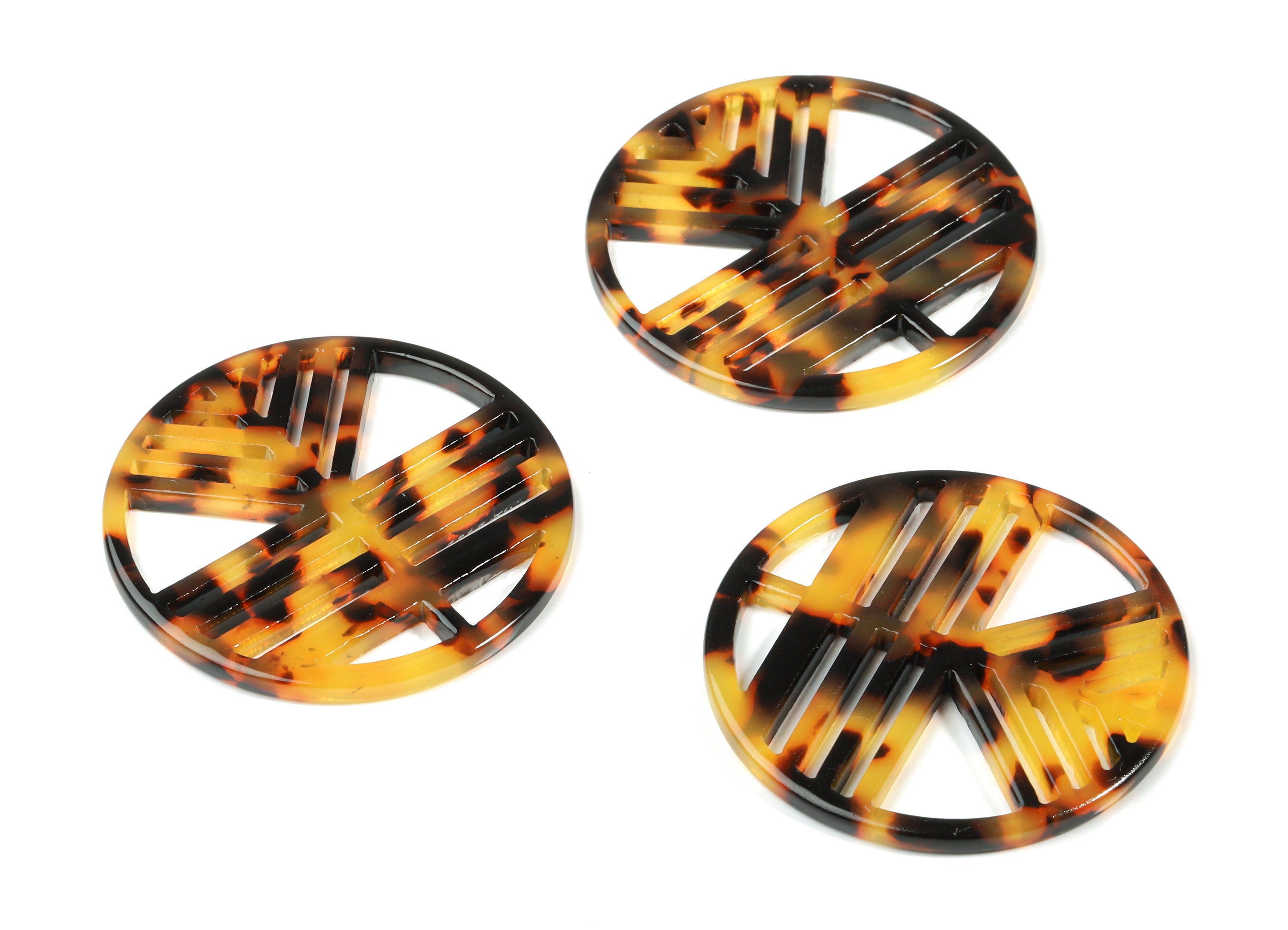 Acetate Geometric Charms - Round Pendant - Tortoise Shell - Jewelry Making Supplies - Color Code: A01- 39.42x39.42x2.6mm - AC1820-A01 - DOMEDBAZAAR