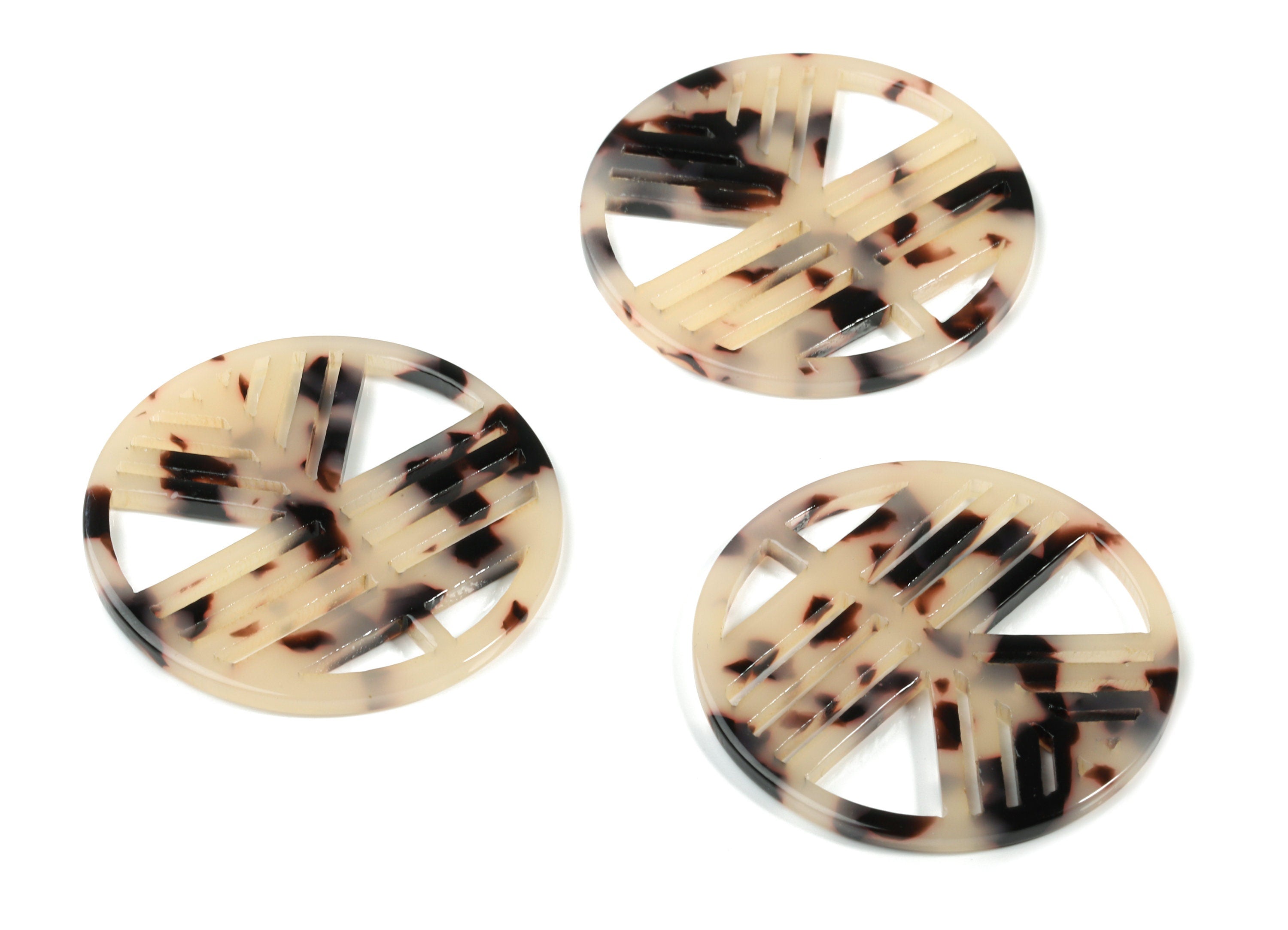 Acetate Geometric Charms - Round Earring Charm - Blonde Tortoise Shell - Earring Findings - Color Code:A07 - 39.61x39.61x2.66mm - AC1820-A07 - DOMEDBAZAAR