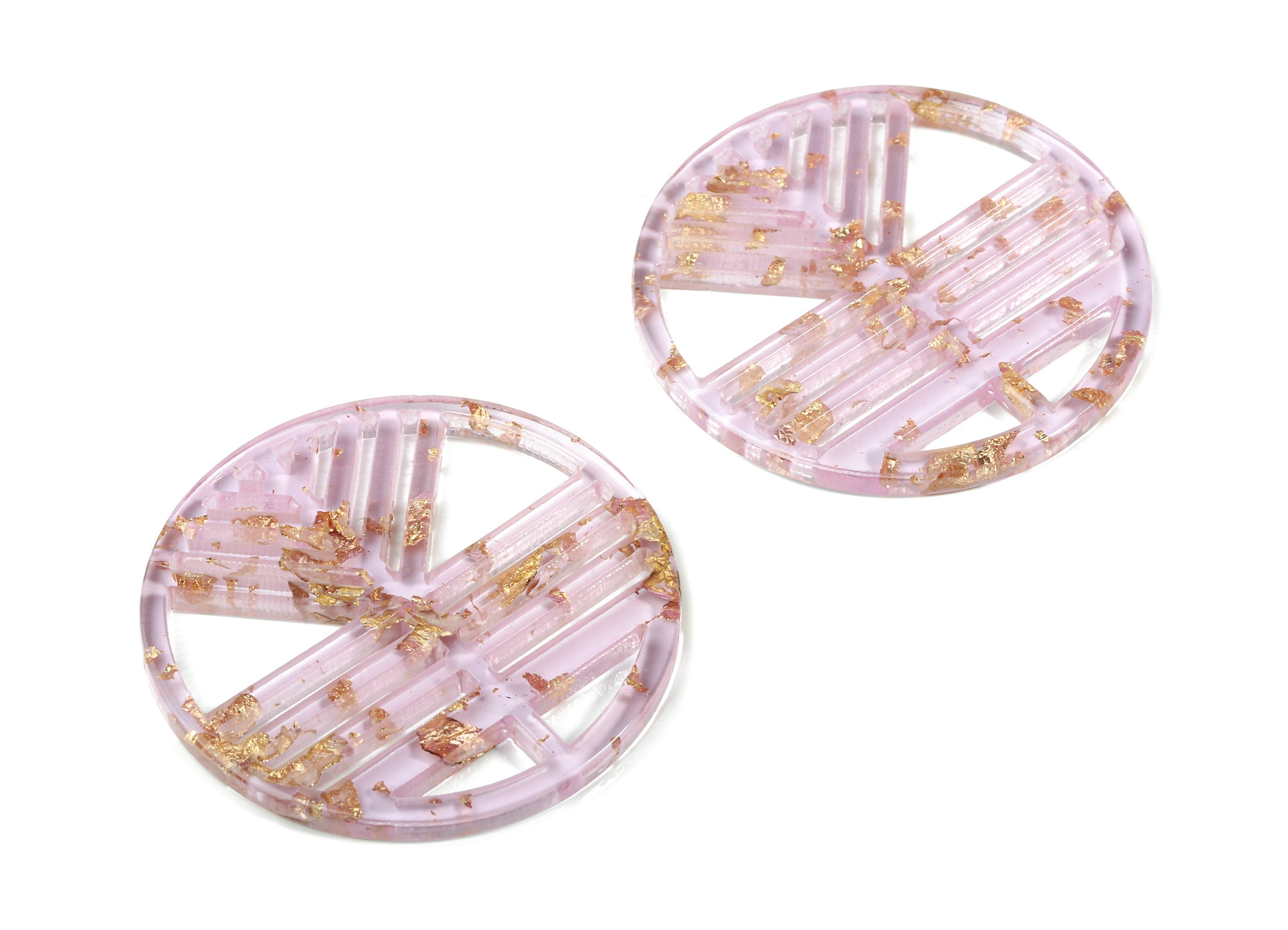 Acrylic Geometric Charms - Round Earring Charm - Purple & Gold Confetti - Jewelry Supplies - Color Code:A293 - 39.6x39.6x2.5mm - AC1820-A293 - DOMEDBAZAAR