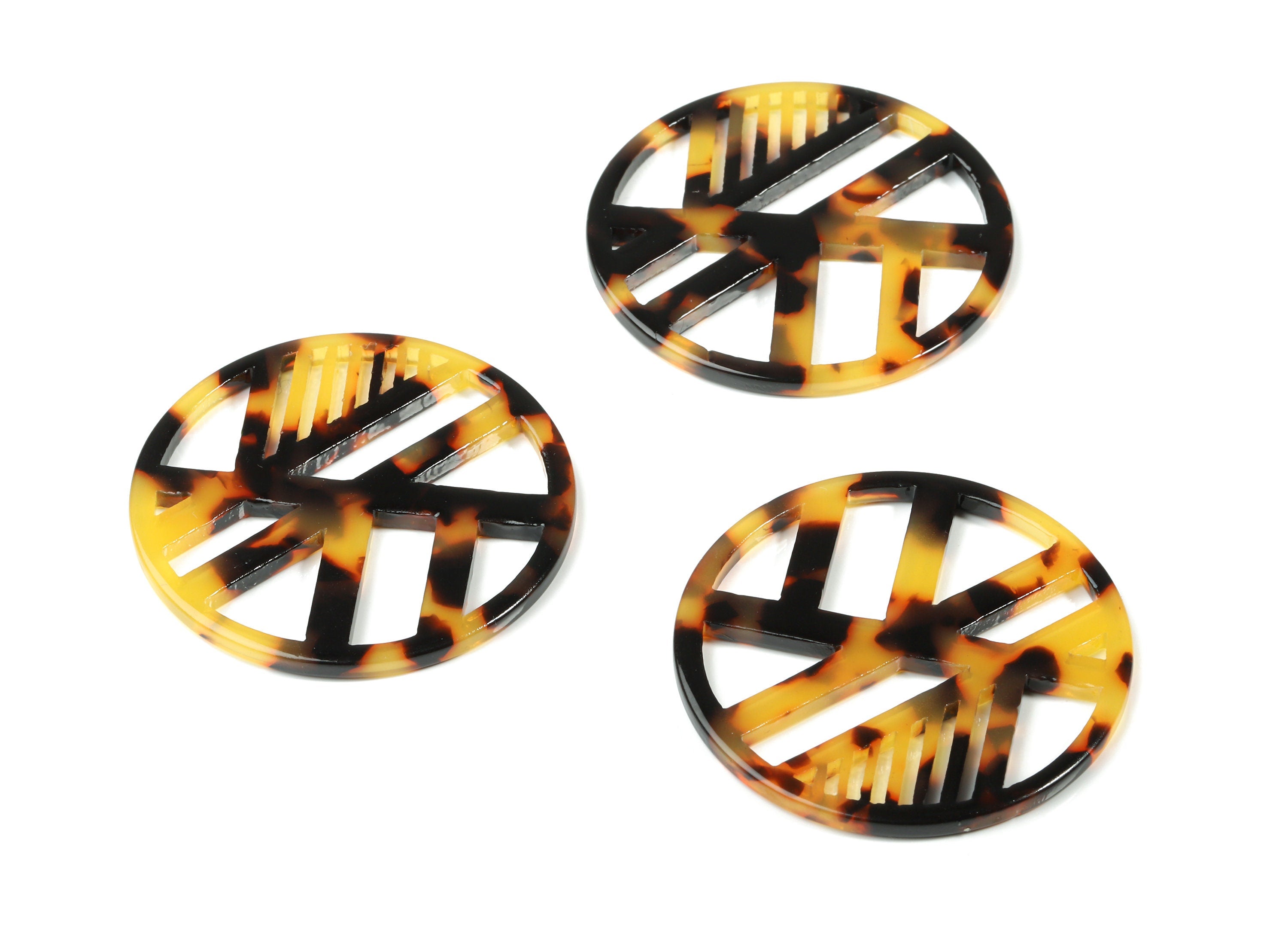 Acetate Geometric Charms - Round Pendant - Tortoise Shell - Jewelry Making Supplies - Color Code:A01 - 39.32x39.32x2.81mm - AC1819-A01 - DOMEDBAZAAR