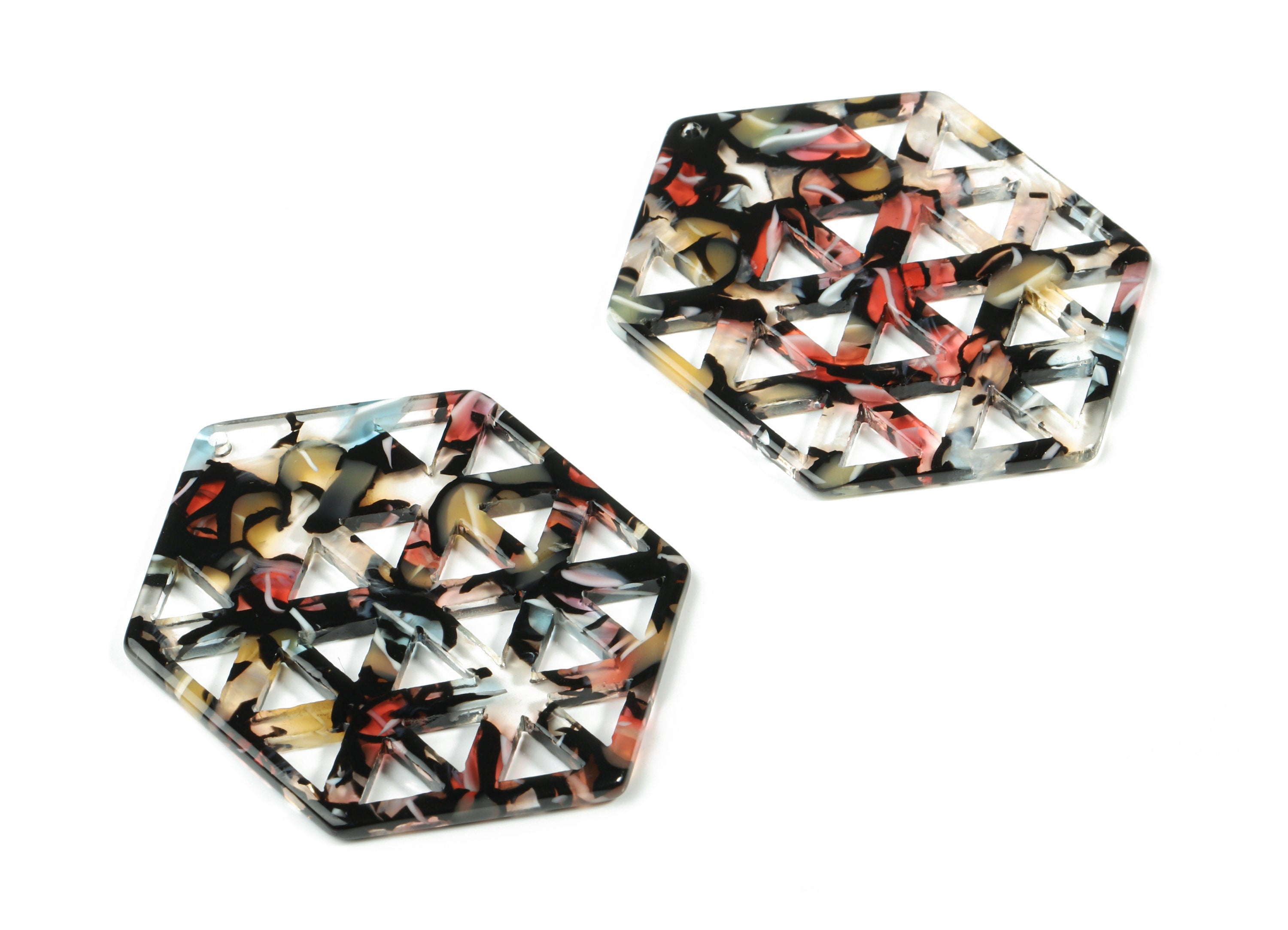 Acetate Hexagon Earring Charm - Honeycomb Pendant - Earring Findings - Jewelry Supplies - Color Code:A343 - 52.21x39.47x2.43mm - AC1821-A343 - DOMEDBAZAAR