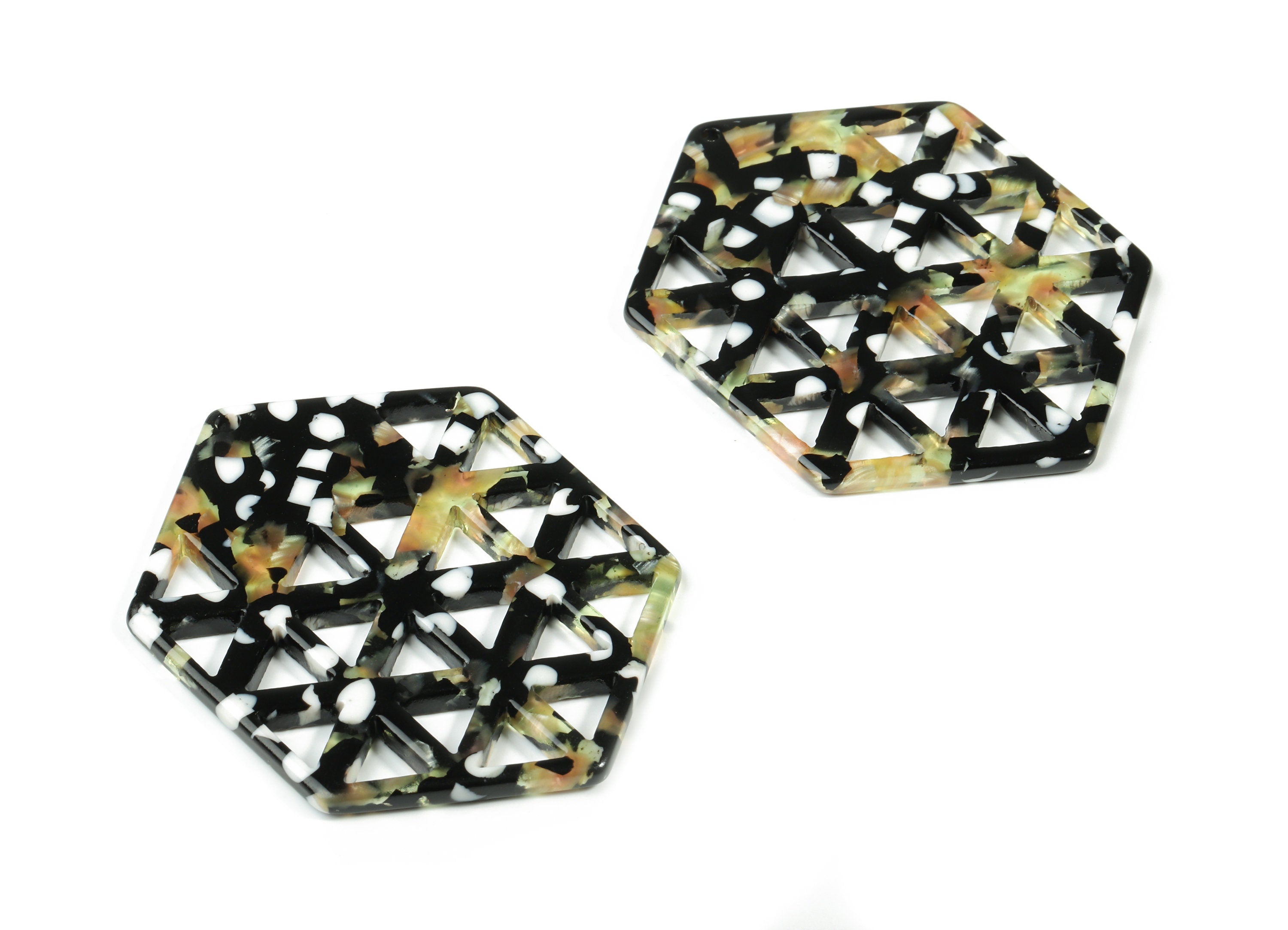 Acetate Hexagon Earring Charm - Honeycomb Pendant - Earring Findings - Jewelry Supplies - Color Code:A193 - 52.14x39.52x2.66mm - AC1821-A193 - DOMEDBAZAAR