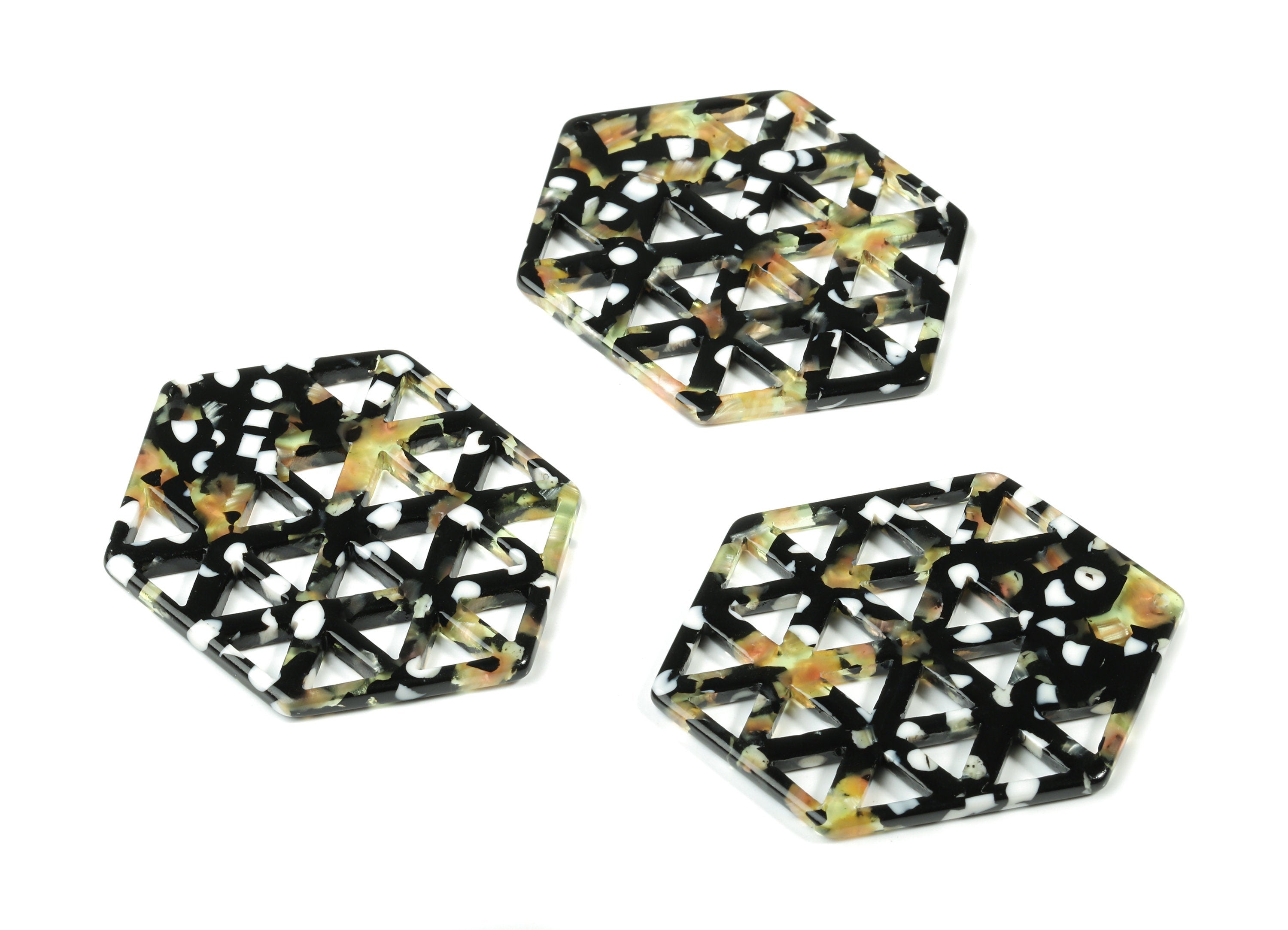 Acetate Hexagon Earring Charm - Honeycomb Pendant - Earring Findings - Jewelry Supplies - Color Code:A193 - 52.14x39.52x2.66mm - AC1821-A193 - DOMEDBAZAAR
