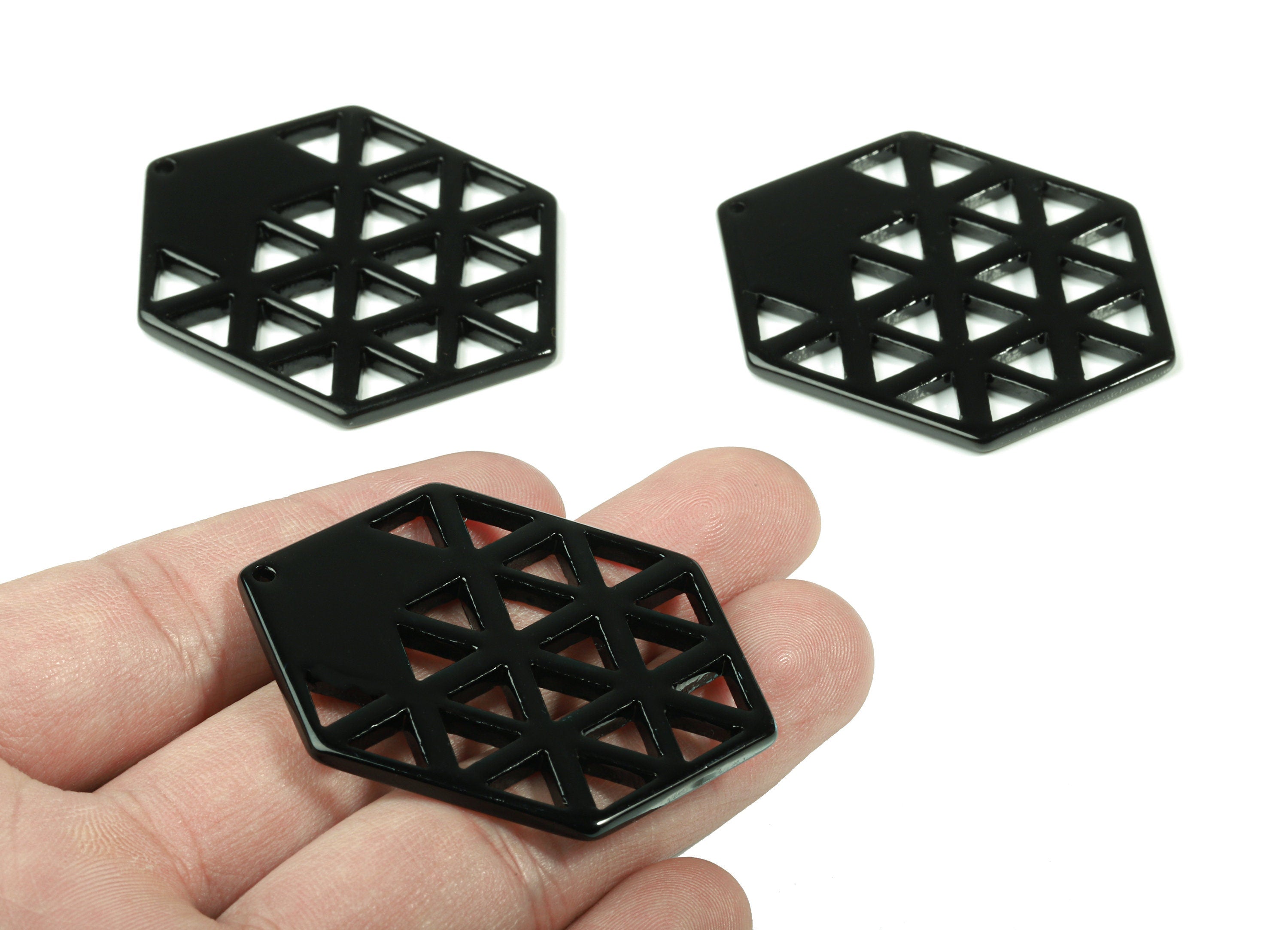 Acrylic Hexagon Earring Charm - Honeycomb Pendant - Earring Findings - Jewelry Supplies - Color Code:A66 - 52.25x39.44x2.61mm - AC1821-A66 - DOMEDBAZAAR