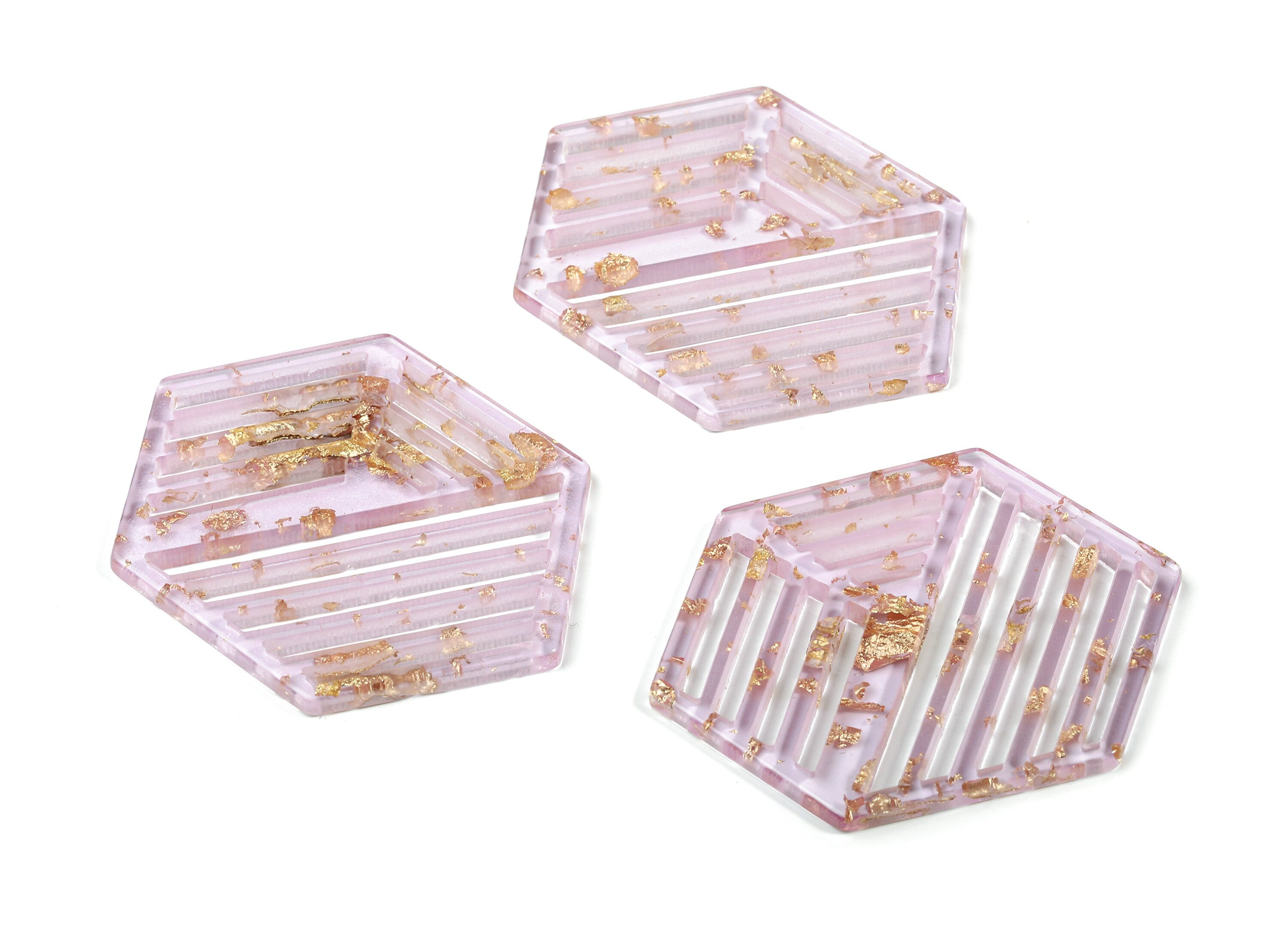 Acrylic Hexagon Earring Charm - Hexagon Pendant - Gold Confetti - Color Code:A293 - 52.36x39.21x2.66mm - AC1822-A293 - DOMEDBAZAAR