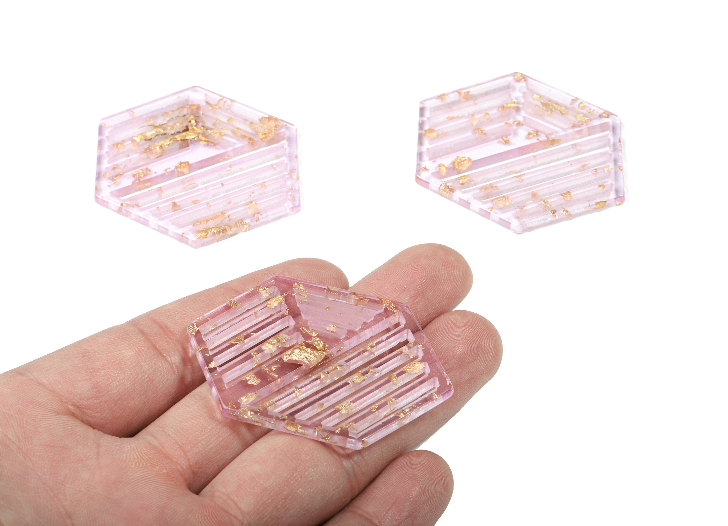 Acrylic Hexagon Earring Charm - Hexagon Pendant - Gold Confetti - Color Code:A293 - 52.36x39.21x2.66mm - AC1822-A293 - DOMEDBAZAAR