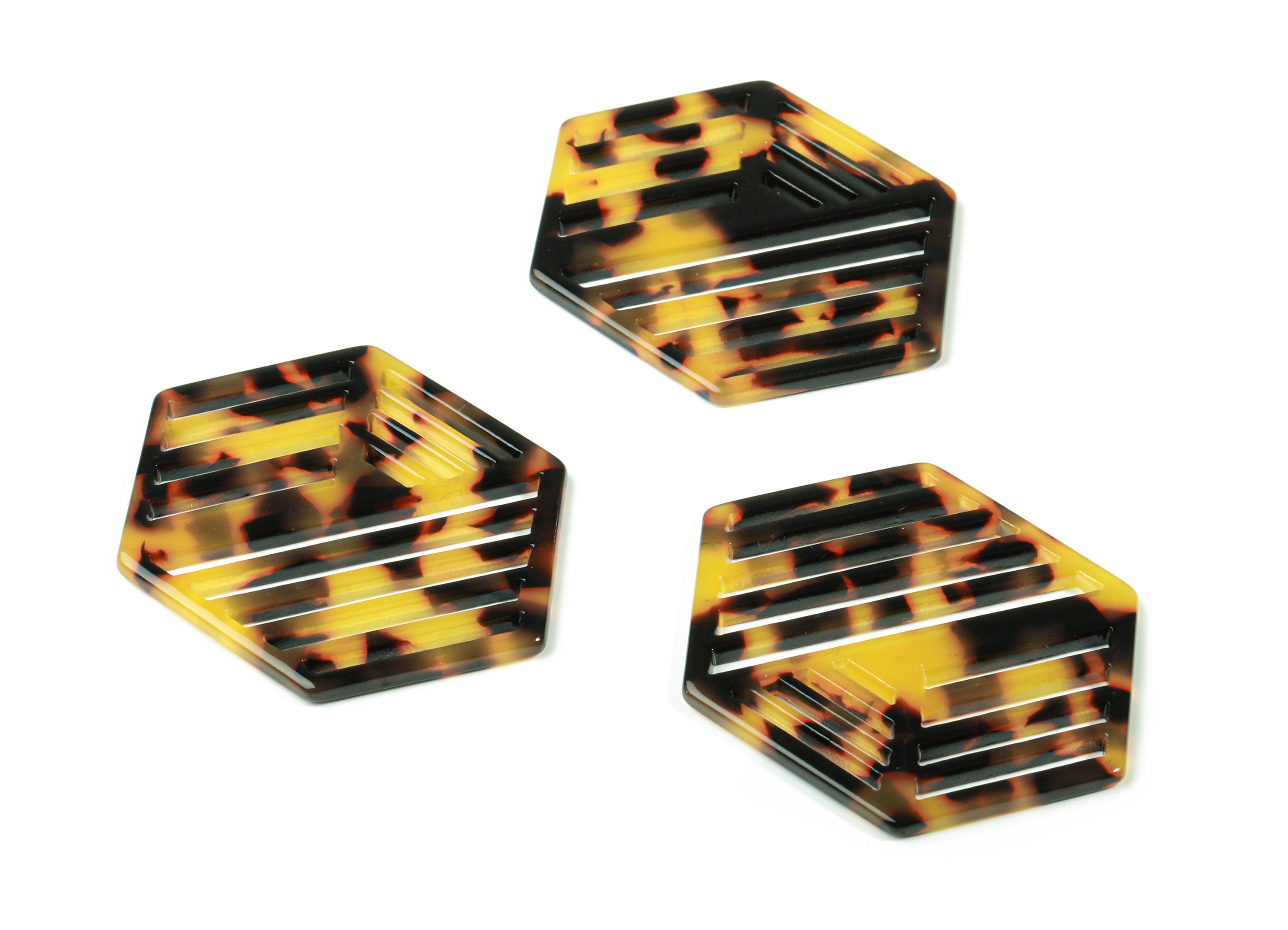 Acetate Hexagon Earring Charms - Hexagon Pendant - Tortoise Shell - Jewelry Making Supplies - Color Code:A01 - 51.88x39.3x2.6mm - AC1822-A01 - DOMEDBAZAAR