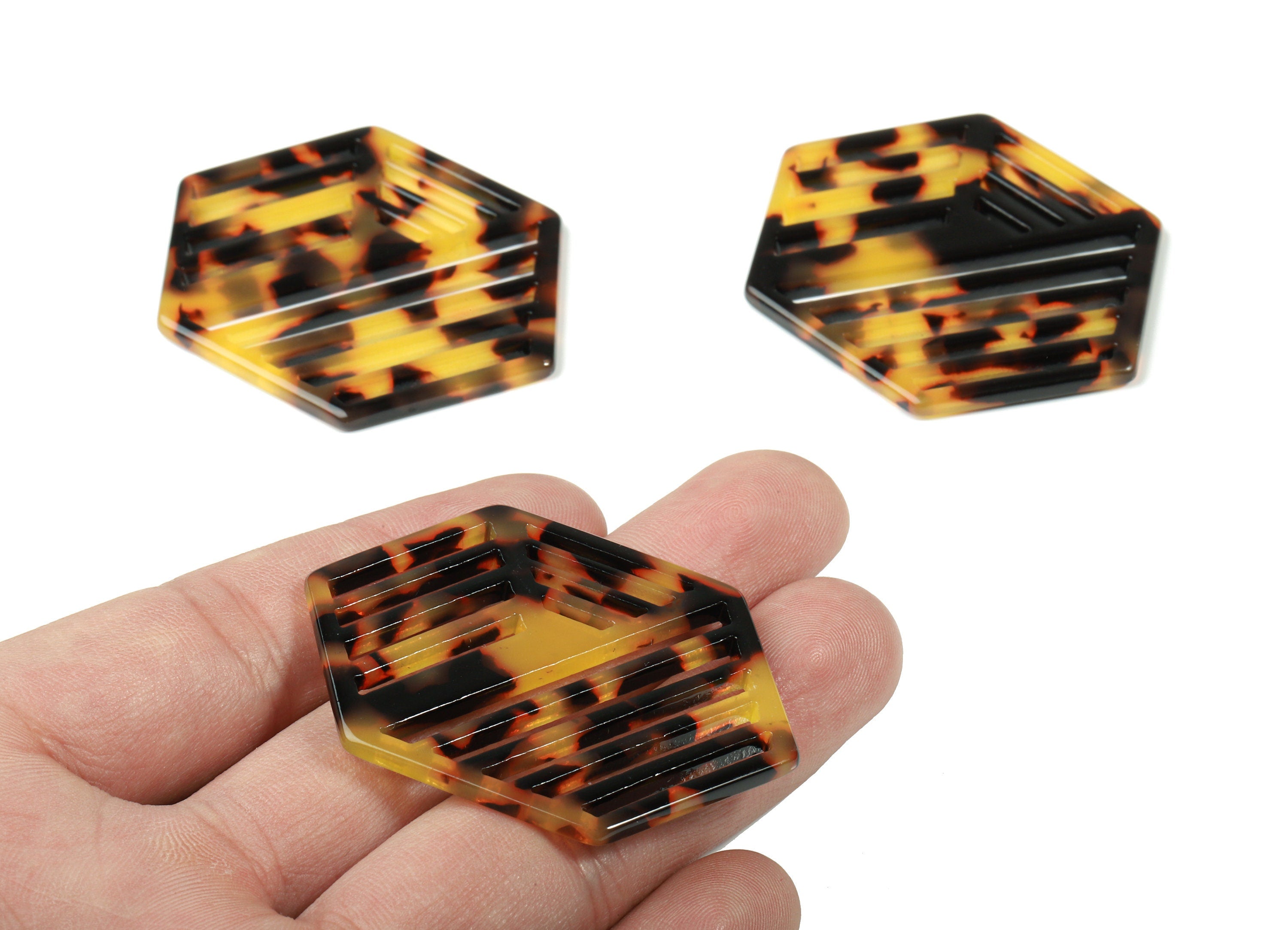 Acetate Hexagon Earring Charms - Hexagon Pendant - Tortoise Shell - Jewelry Making Supplies - Color Code:A01 - 51.88x39.3x2.6mm - AC1822-A01 - DOMEDBAZAAR