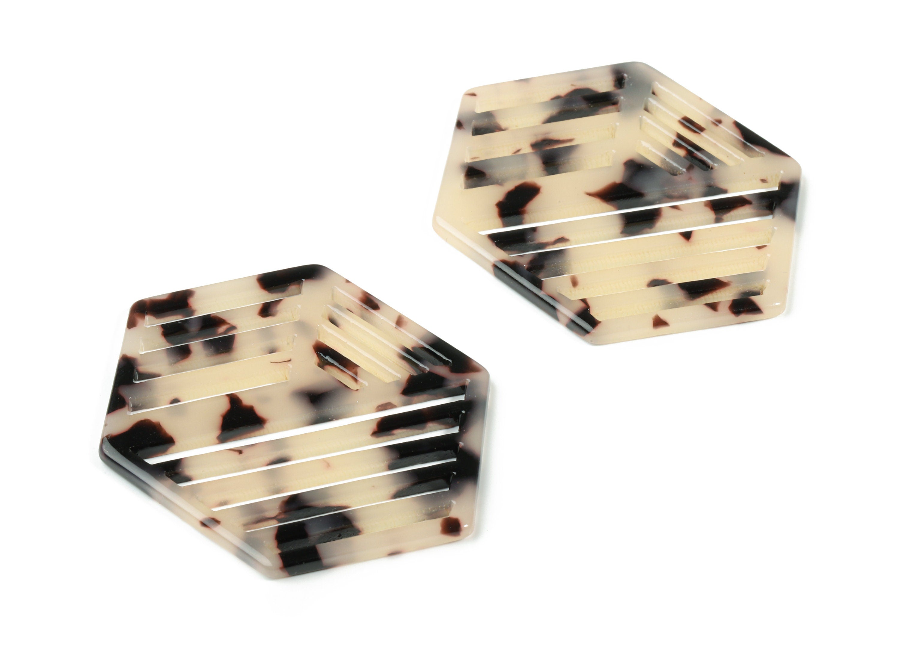 Acetate Hexagon Earring Charm - Hexagon Pendant - Blonde Tortoise Shell - Jewelry Supplies - Color Code:A07 - 52.16x39.48x2.7mm - AC1822-A07 - DOMEDBAZAAR