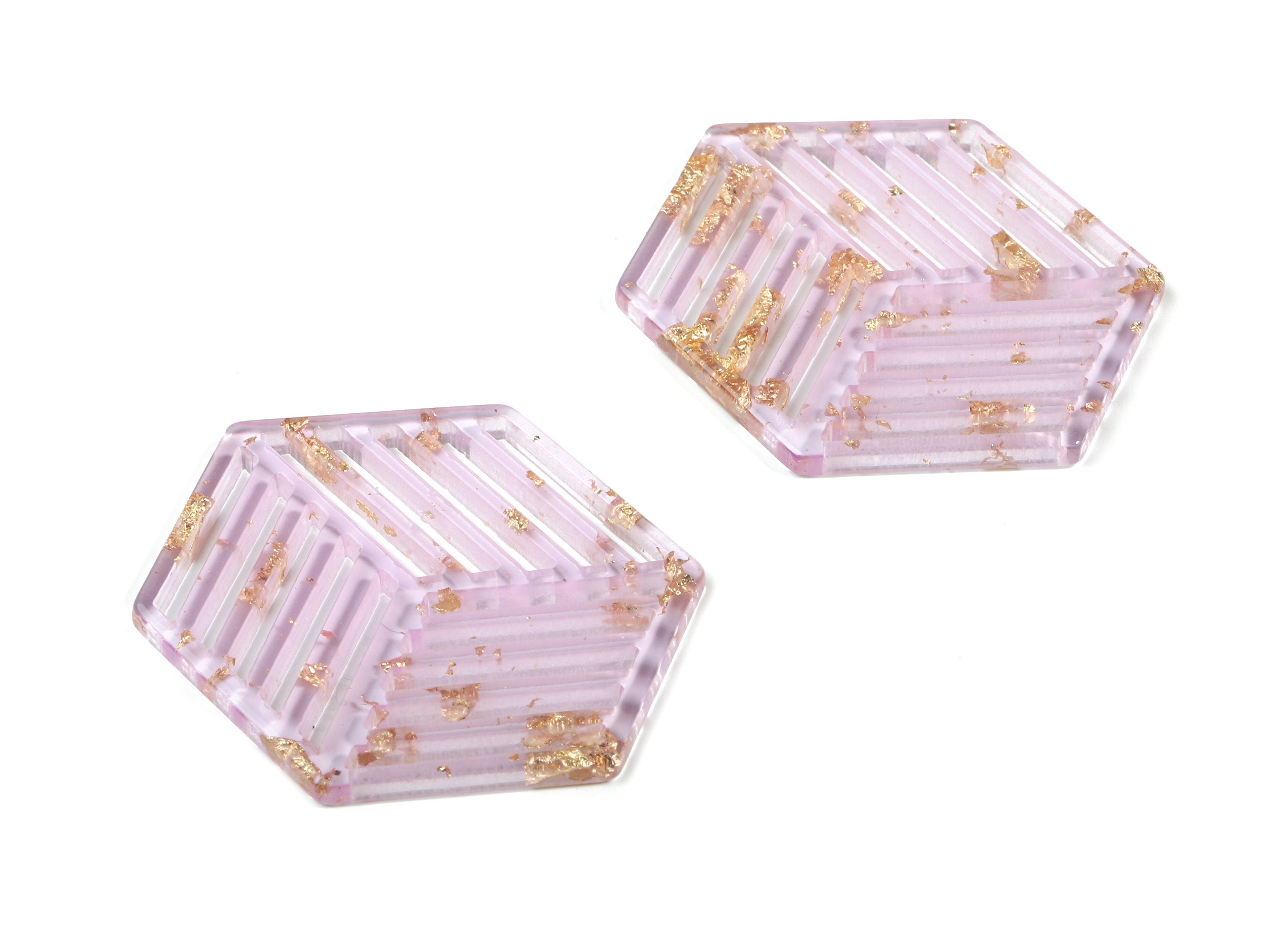 Acrylic Hexagon Earring Charm - Hexagon Pendant - Gold Confetti - Jewelry Supplies - Color Code:A293 - 45x34.6x2.7mm - AC1823-A293 - DOMEDBAZAAR