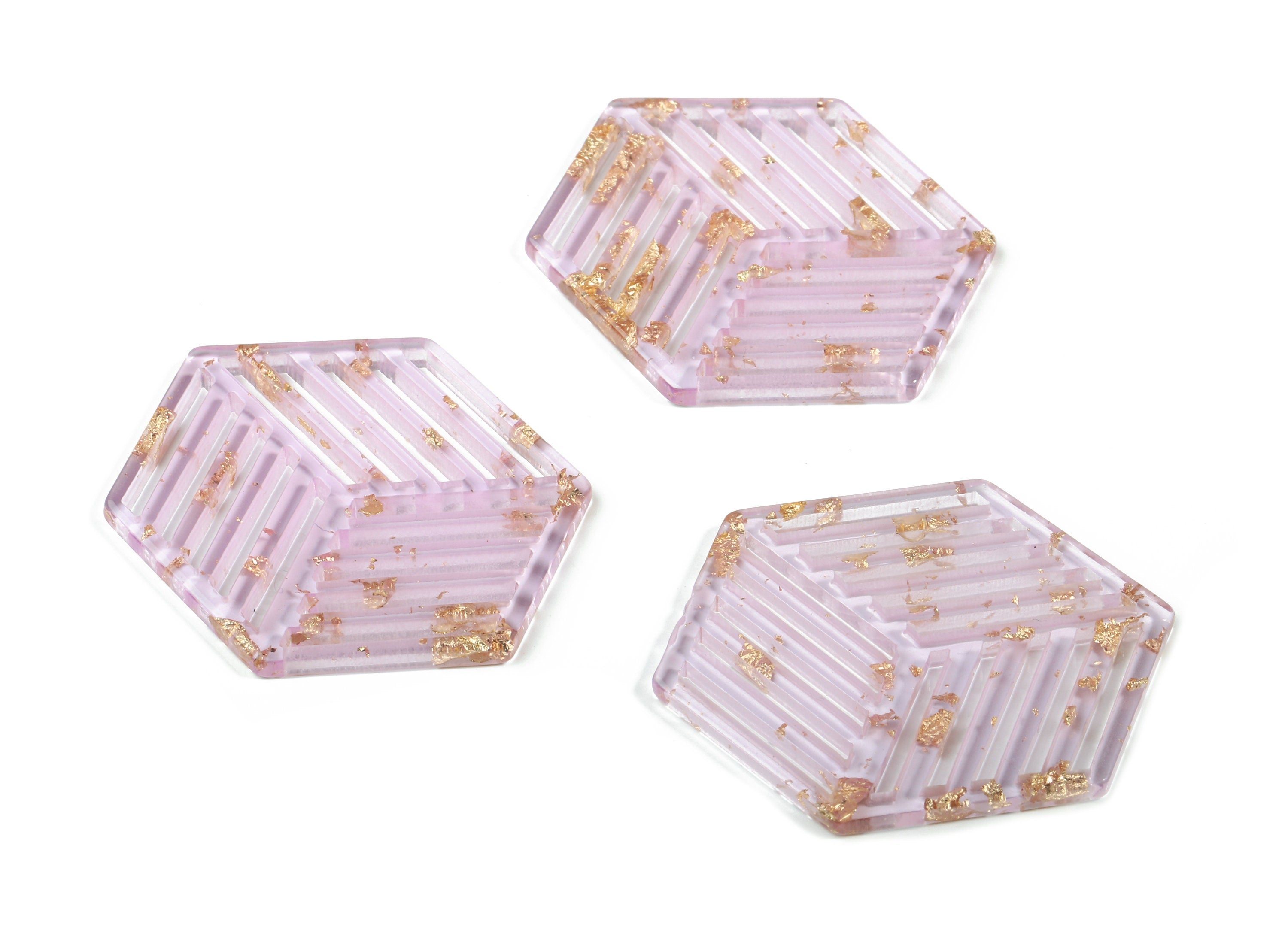 Acrylic Hexagon Earring Charm - Hexagon Pendant - Gold Confetti - Jewelry Supplies - Color Code:A293 - 45x34.6x2.7mm - AC1823-A293 - DOMEDBAZAAR