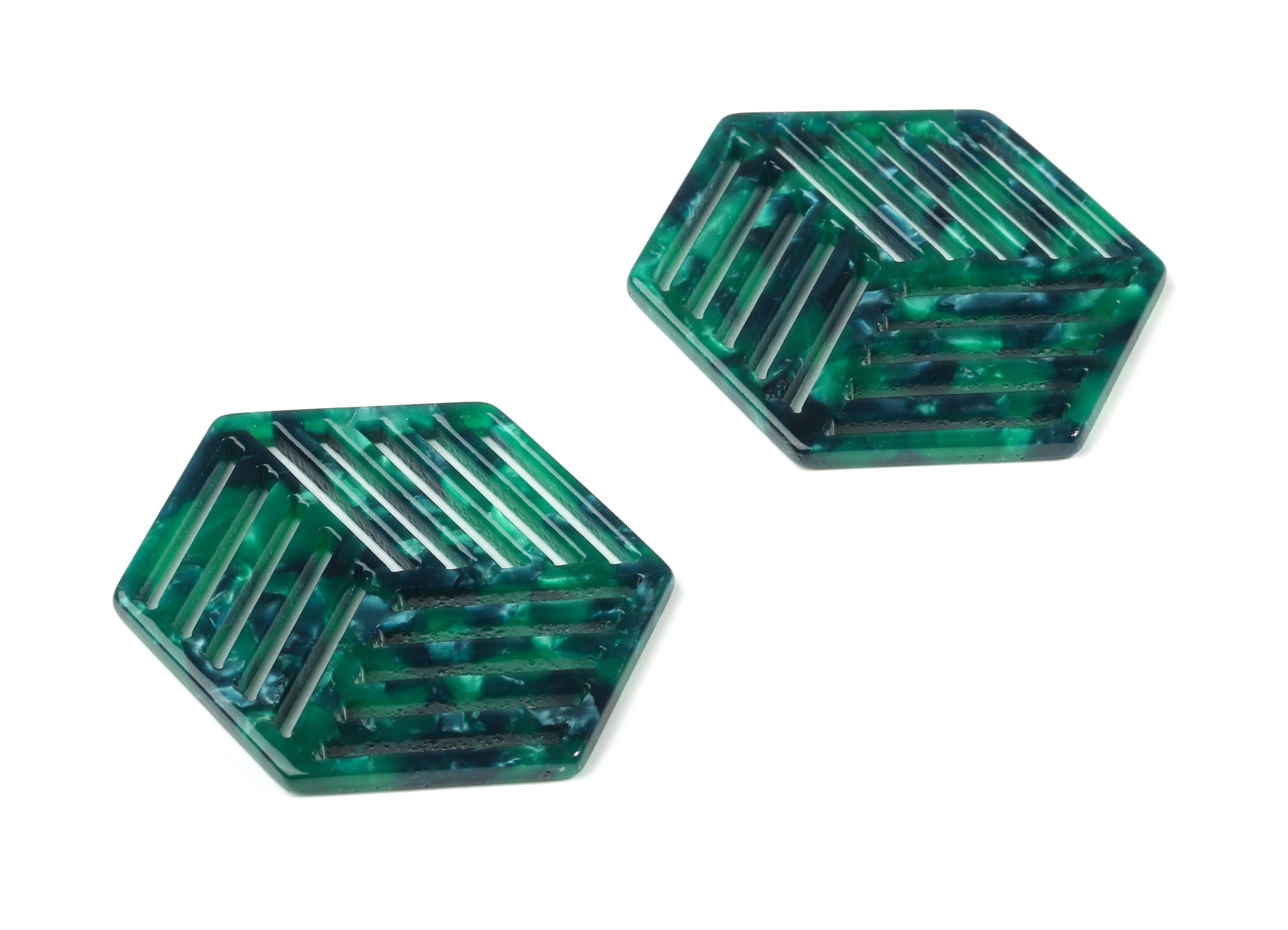 Acetate Hexagon Earring Charm - Hexagon Pendant - Earring Findings - Jewelry Supplies - Color Code:A13 - 44.77x34.62x2.61mm - AC1823-A13 - DOMEDBAZAAR