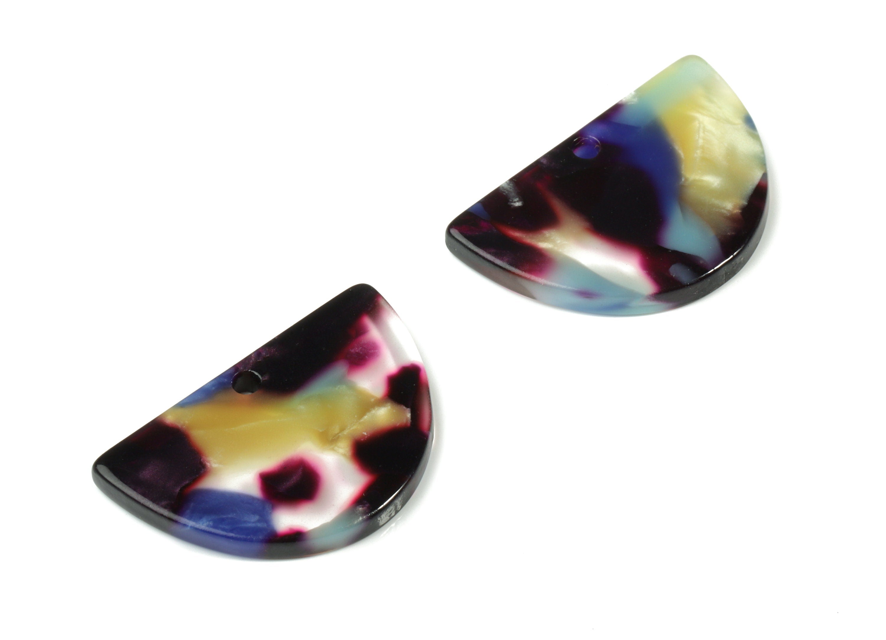 Acetate D Earring Charms - Half Moon Pendant - Earring Findings - Jewelry Supplies - Color Code: A23 - 24.65x16.01x2.5mm - AC1058-A23 - DOMEDBAZAAR