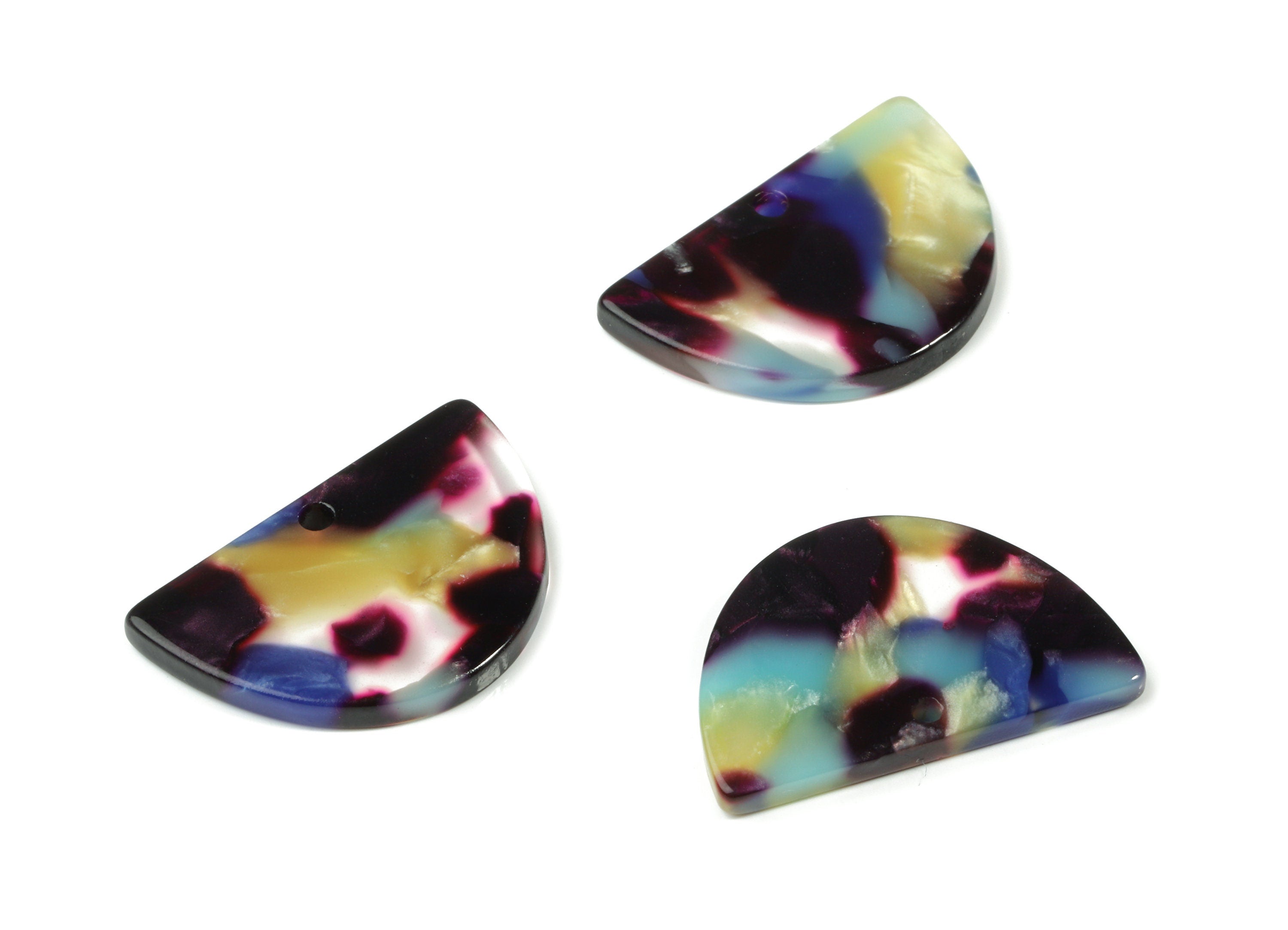 Acetate D Earring Charms - Half Moon Pendant - Earring Findings - Jewelry Supplies - Color Code: A23 - 24.65x16.01x2.5mm - AC1058-A23 - DOMEDBAZAAR
