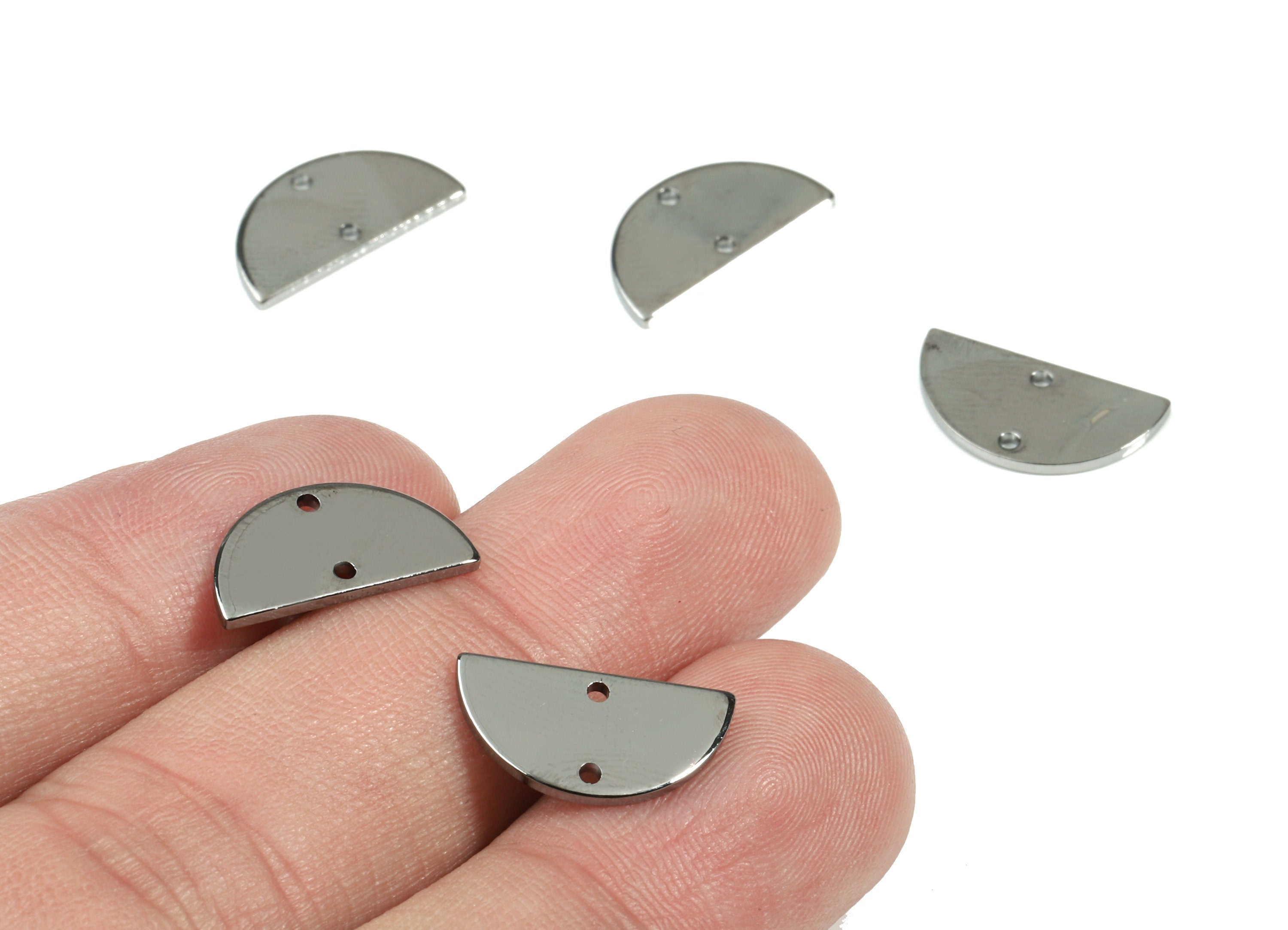 Personalized stamping blank - Gunmetal Brass Half Moon Connector - 2 Hole Semicircle Earring Connector -15.35x8x0.98mm - PP2194GM - DOMEDBAZAAR