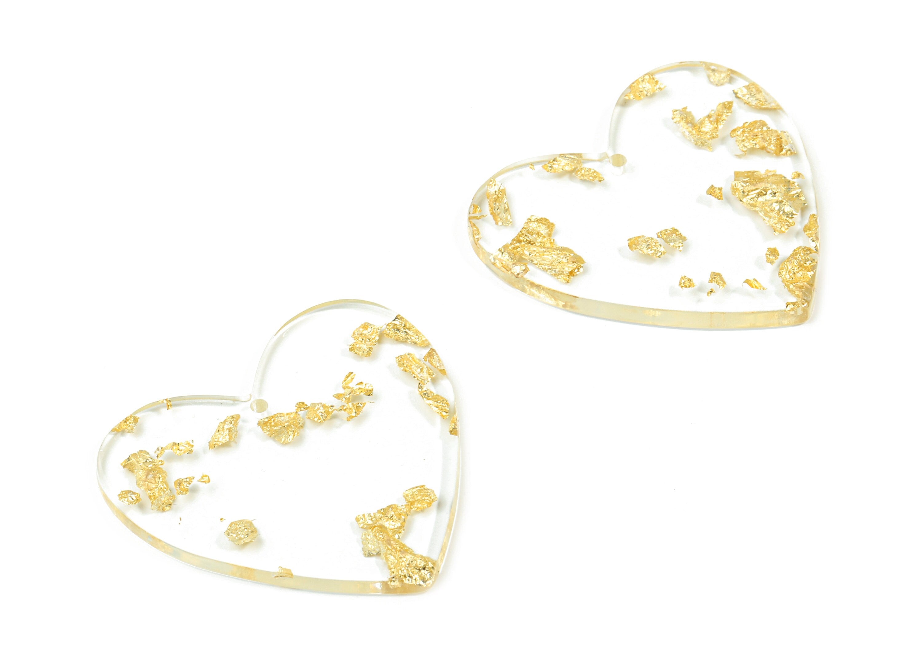 Acrylic Heart Earring Charms - Heart Pendant - Gold Foil and Confetti - Jewelry Supplies - Color Code: A255- 42.71x41.65x3.1mm - AC1746-A255 - DOMEDBAZAAR