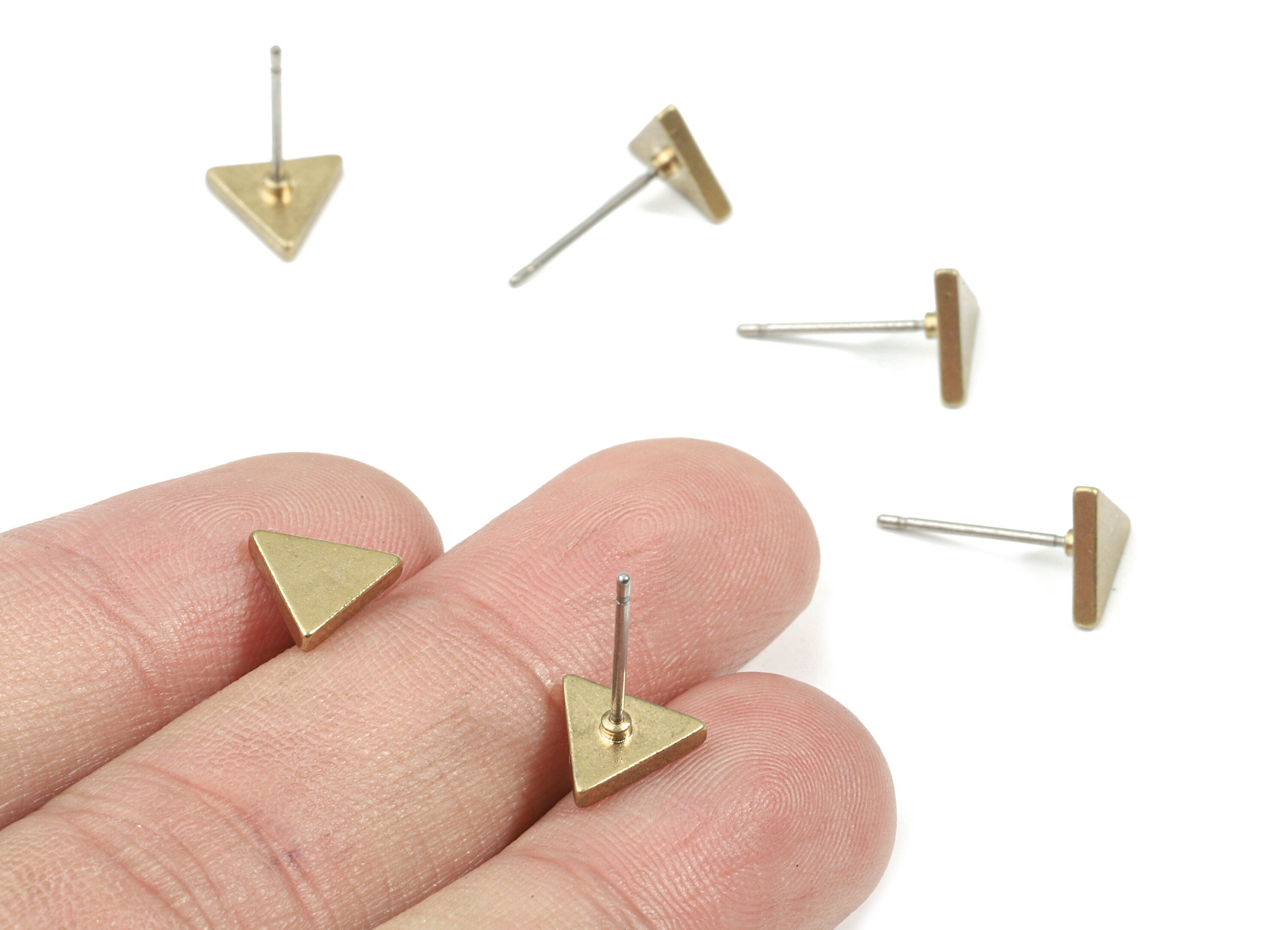 Brass Triangle Earring Stud - Raw Brass Triangle Earring Post - Steel Stud - Earring Post - Jewelry Supplies - 7.93x7.93x1.46mm - PP3147 - DOMEDBAZAAR