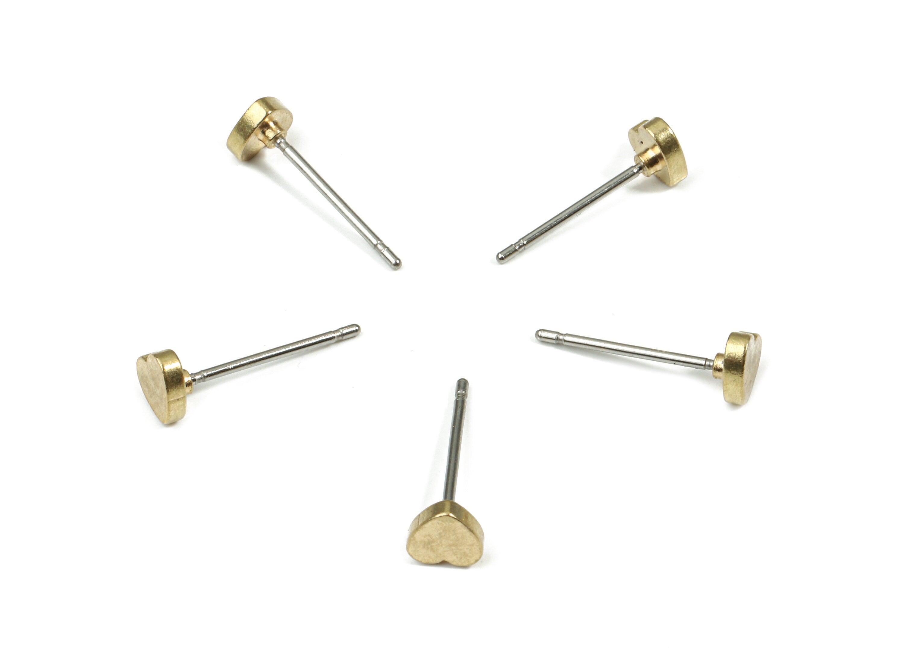 Brass Heart Earring Stud - Raw Brass Heart Earring Post - Steel Stud - Earring Post - Jewelry Supplies - 4.85x4.7x1.42mm - PP3158 - DOMEDBAZAAR