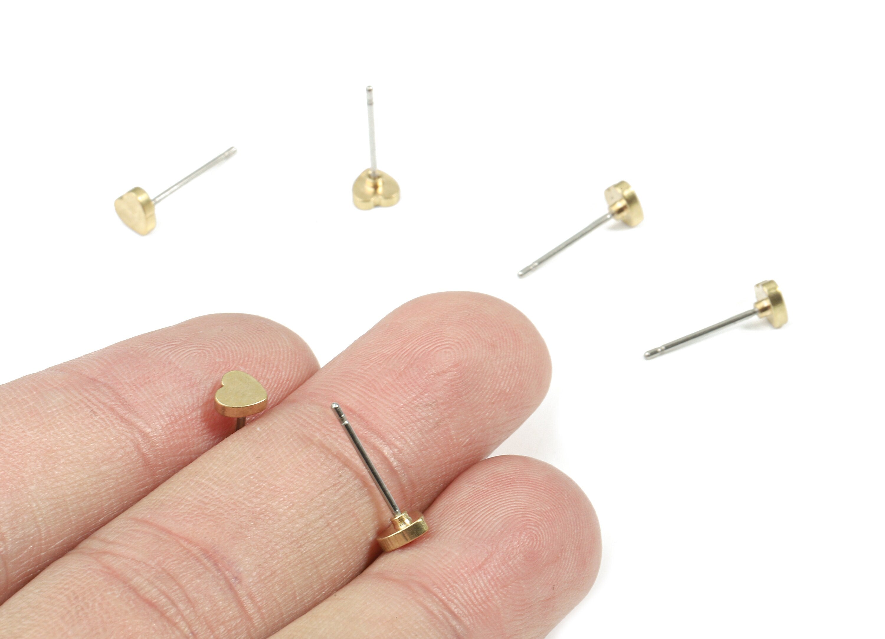 Brass Heart Earring Stud - Raw Brass Heart Earring Post - Steel Stud - Earring Post - Jewelry Supplies - 4.85x4.7x1.42mm - PP3158 - DOMEDBAZAAR