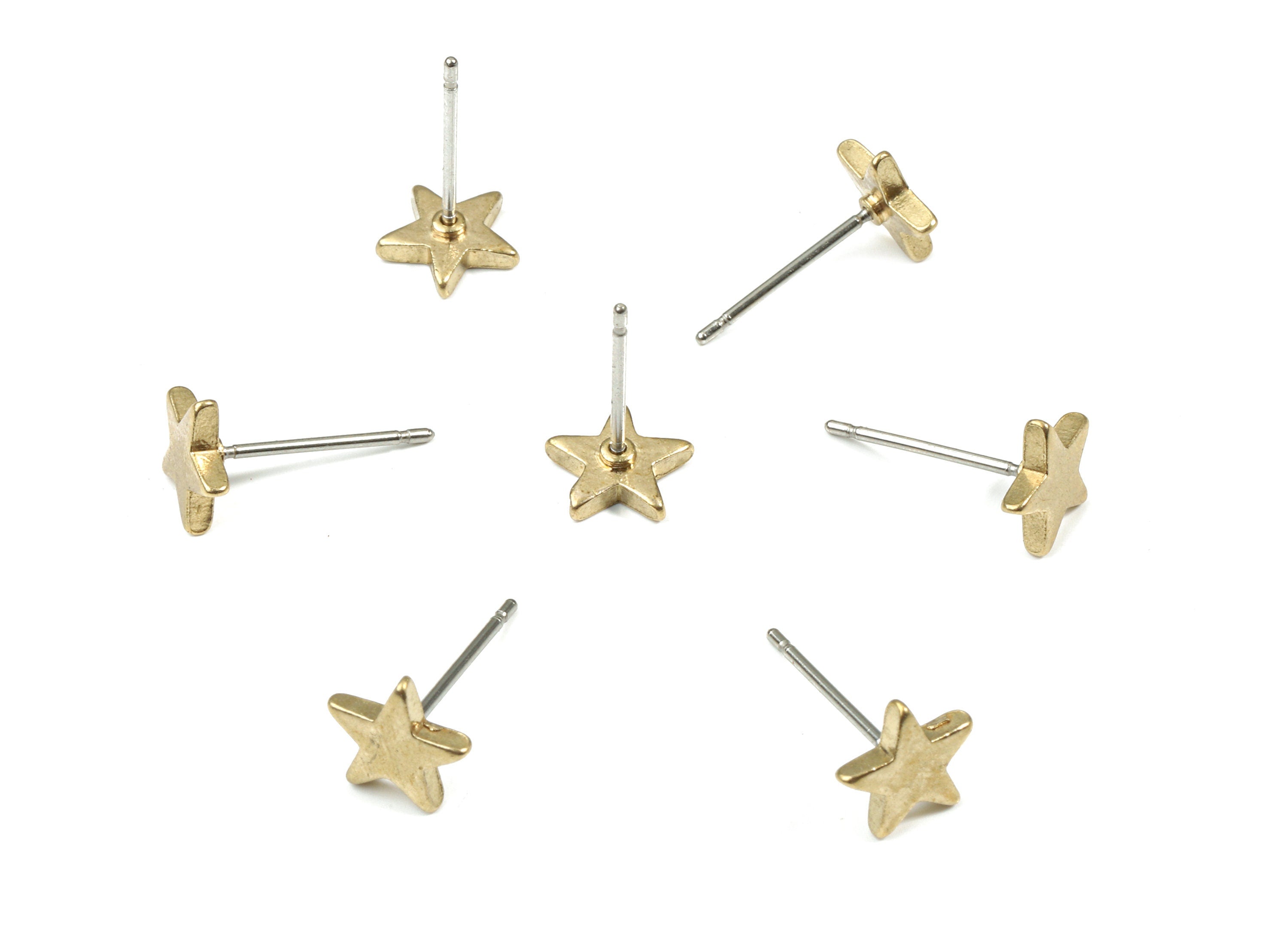 Brass Star Earring Stud - Raw Brass Star Earring Post - Steel Stud - Earring Post - Jewelry Supplies - 7.65x7.65x1.63mm - PP3159 - DOMEDBAZAAR