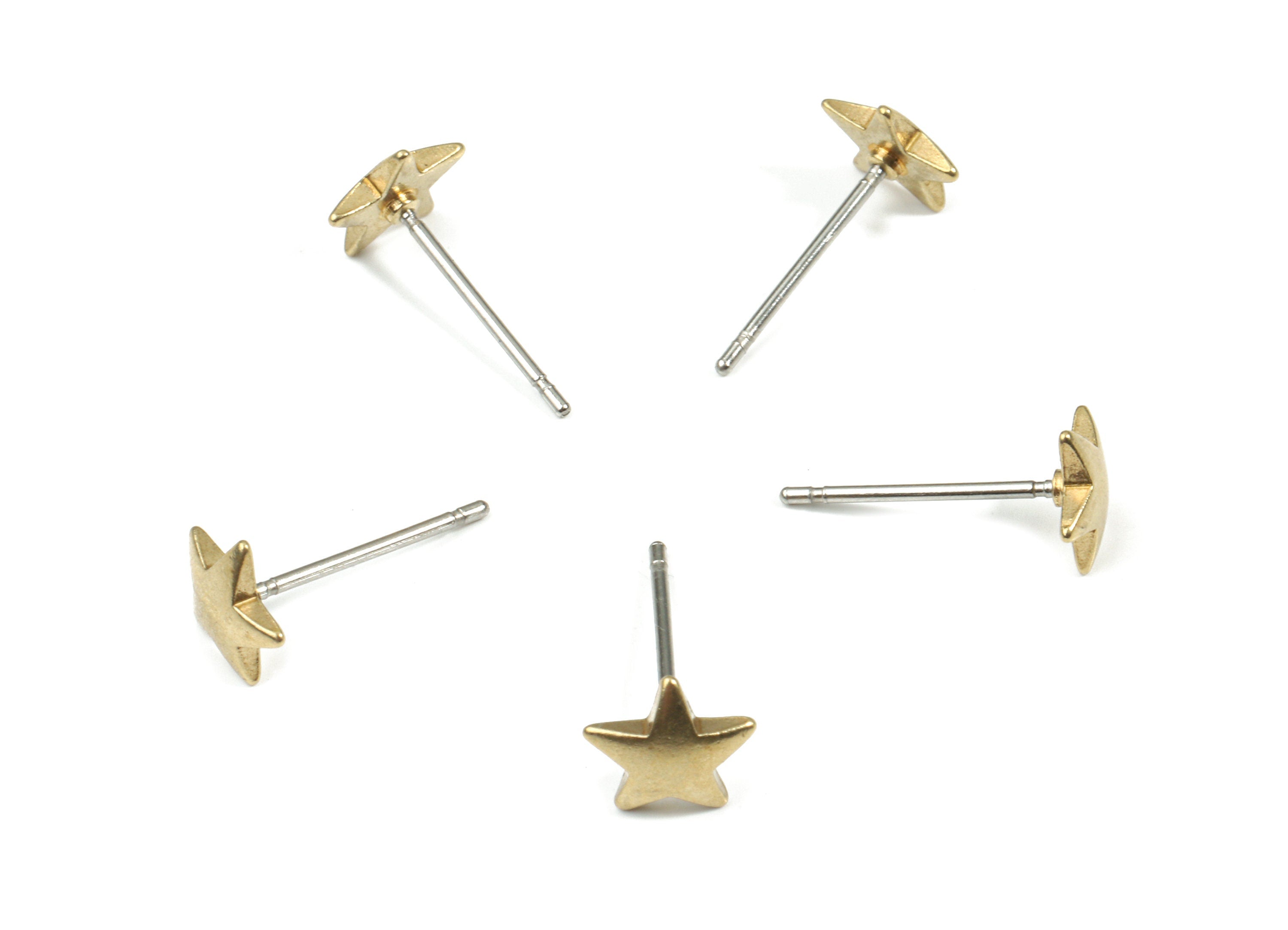 Brass Star Earring Stud - Raw Brass Star Earring Post - Steel Stud - Earring Post - Jewelry Supplies - 7.14x7.14x1.46mm - PP3155 - DOMEDBAZAAR