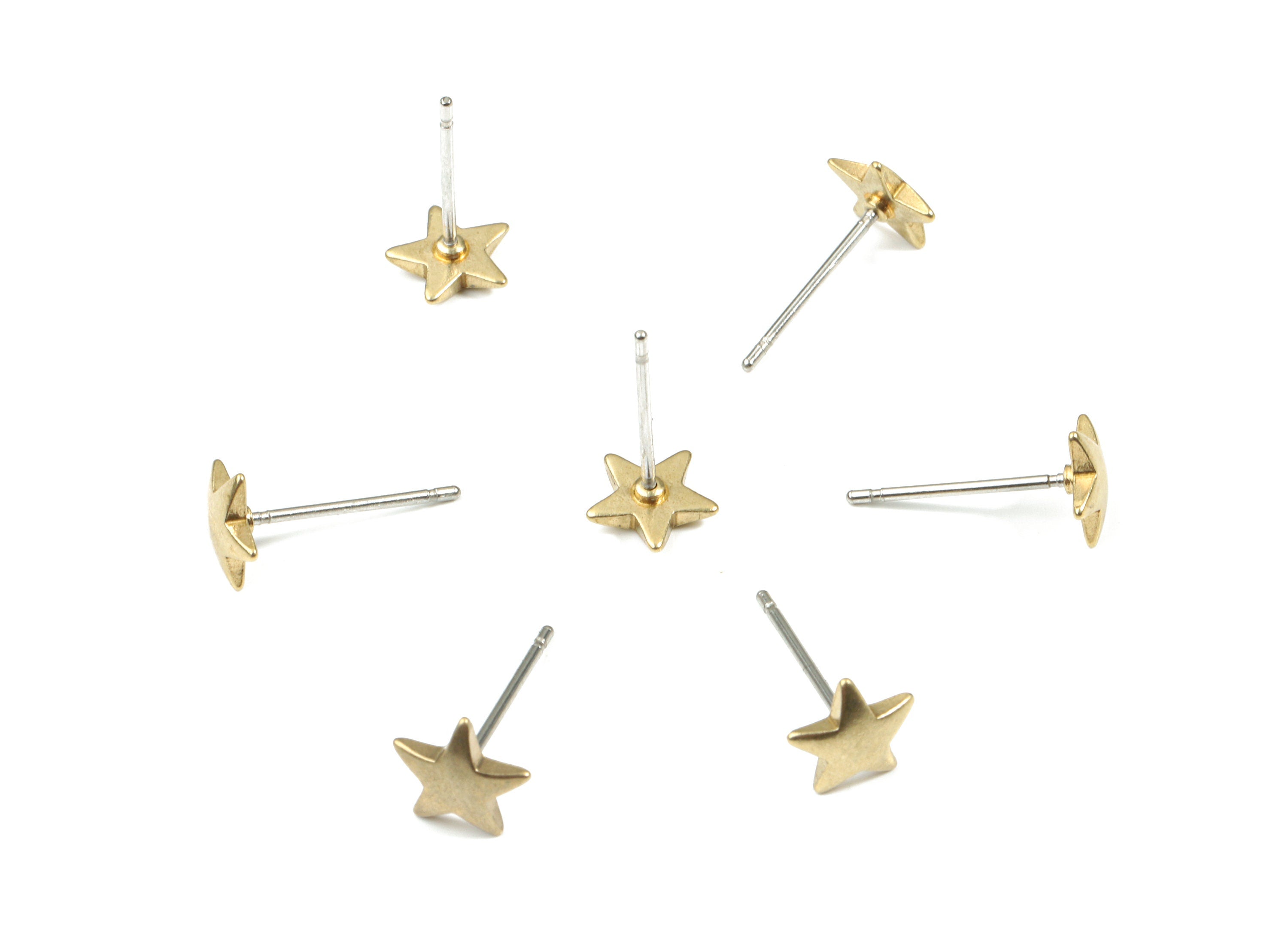 Brass Star Earring Stud - Raw Brass Star Earring Post - Steel Stud - Earring Post - Jewelry Supplies - 7.14x7.14x1.46mm - PP3155 - DOMEDBAZAAR