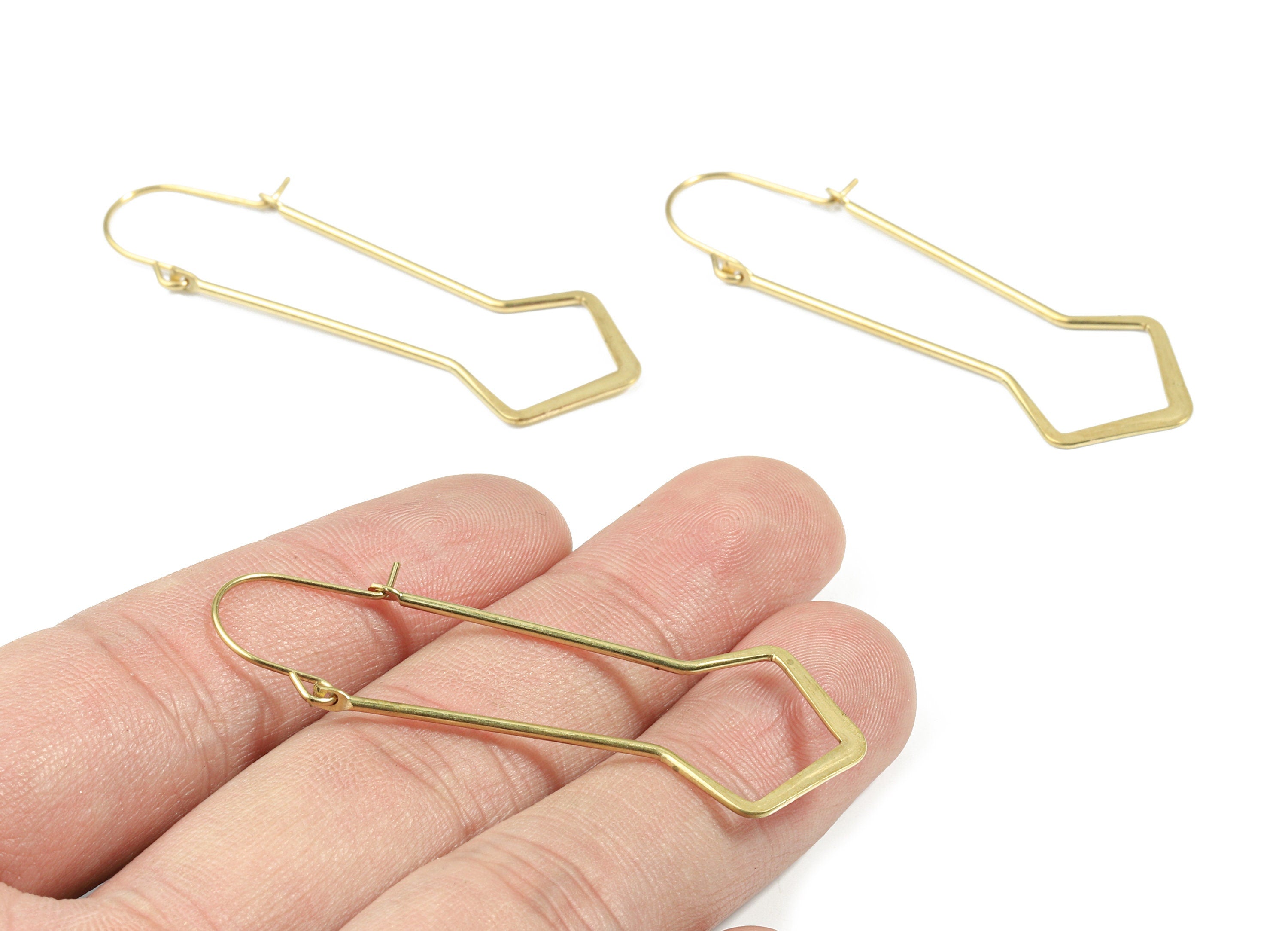 Brass Hammered Geometric Earring Wire - Raw Brass Geometric Ear Wire - Earring Findings - Jewelry Supplies - 54.4x18.45x1.21mm - PP3190 - DOMEDBAZAAR