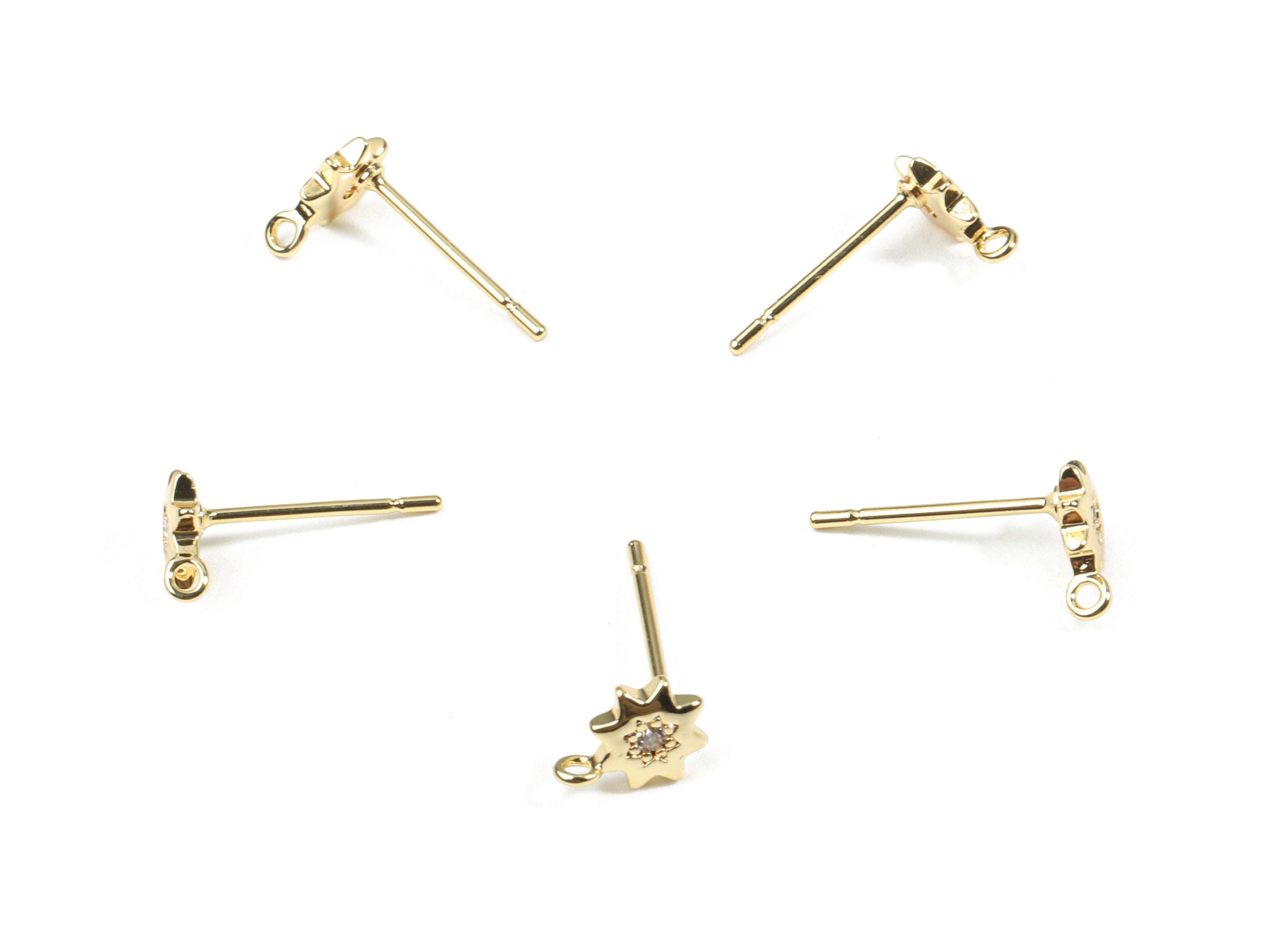 Brass Mini Sun Earring Stud With Loop - Zircon Sun Earring Post - 18K Real Gold Plated Brass - Surgical Stud - 7.7x5.38x1.87mm - RGP2592 - DOMEDBAZAAR