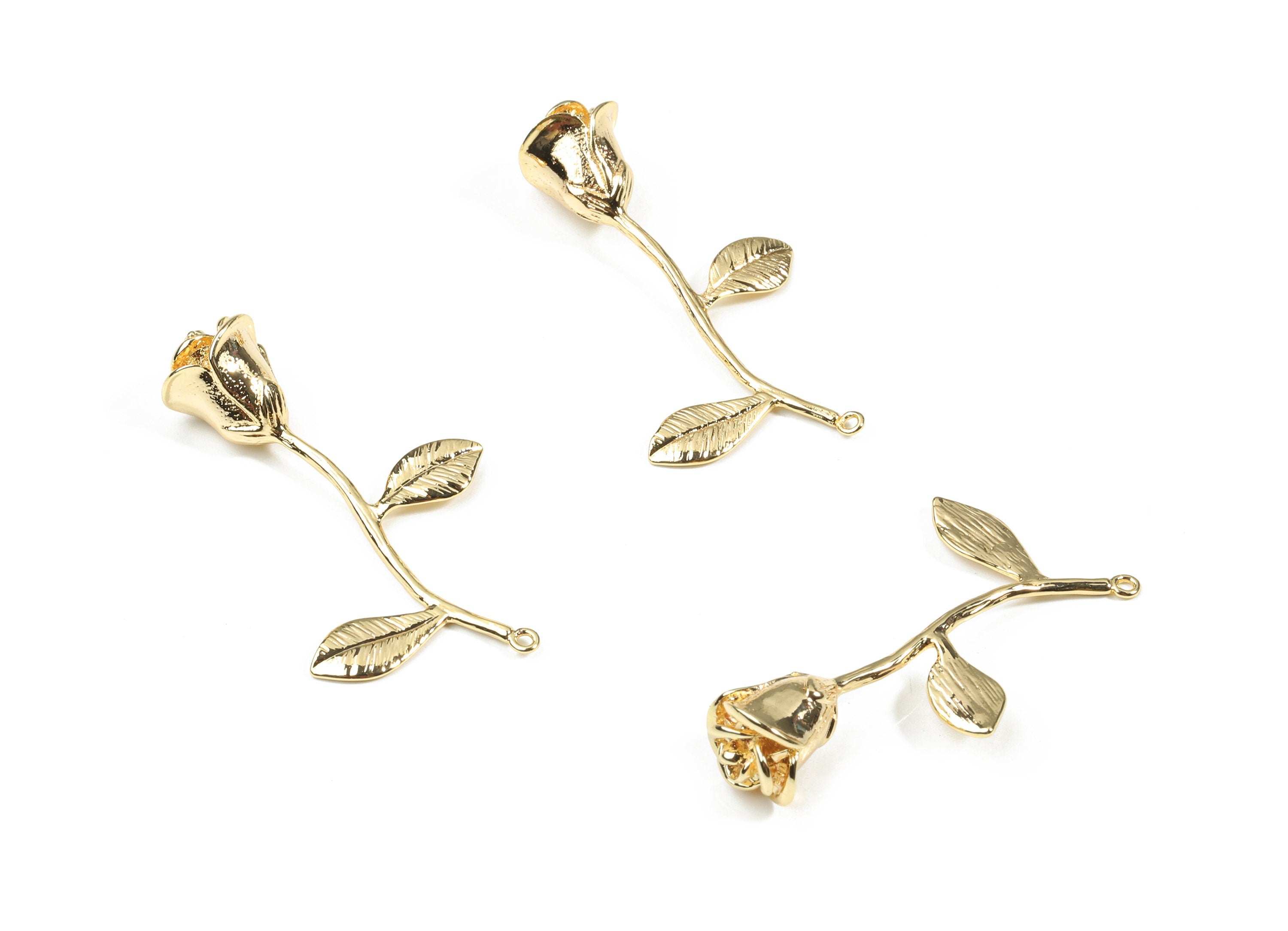 Brass Rose Earring Charms - Gold Rose Pendant - 18K Real Gold Plated Brass - Jewelry Supplies - 39.32x25.19x10.09mm - RGP2596 - DOMEDBAZAAR