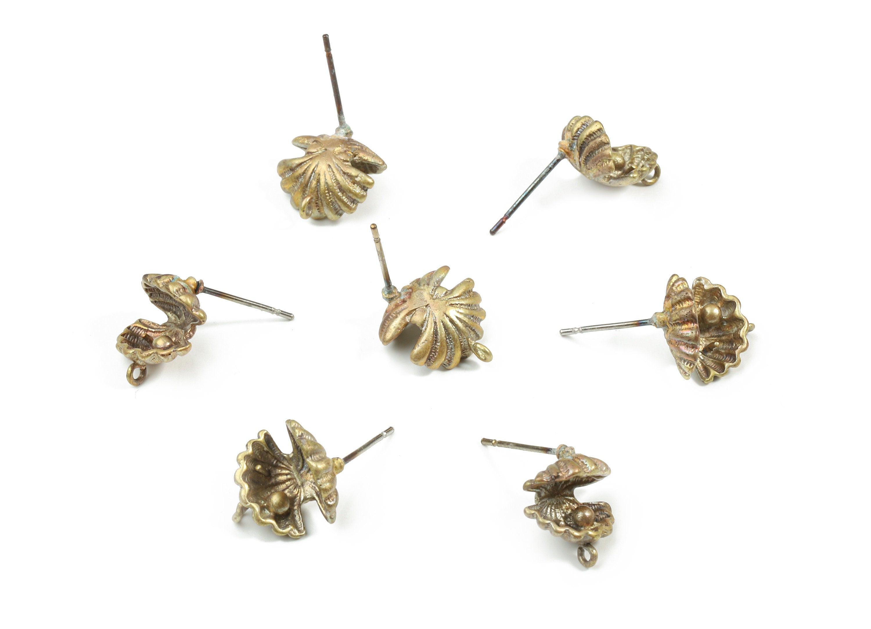 Brass Shell Earring Stud With Loop - Raw Brass Shell Earring Post - Steel Stud - Earring Post - Jewelry Supplies - 11.6x12.1x2.91mm - PP3195 - DOMEDBAZAAR