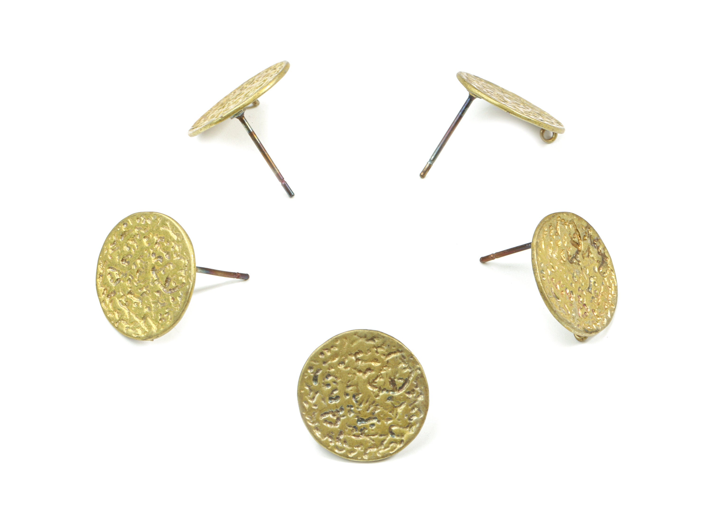 Brass Round Earring Stud With Loop - Raw Brass Round Earring Post - Steel Needle - Jewelry Supplies - 14.15x14.15x0.83mm - PP3213 - DOMEDBAZAAR