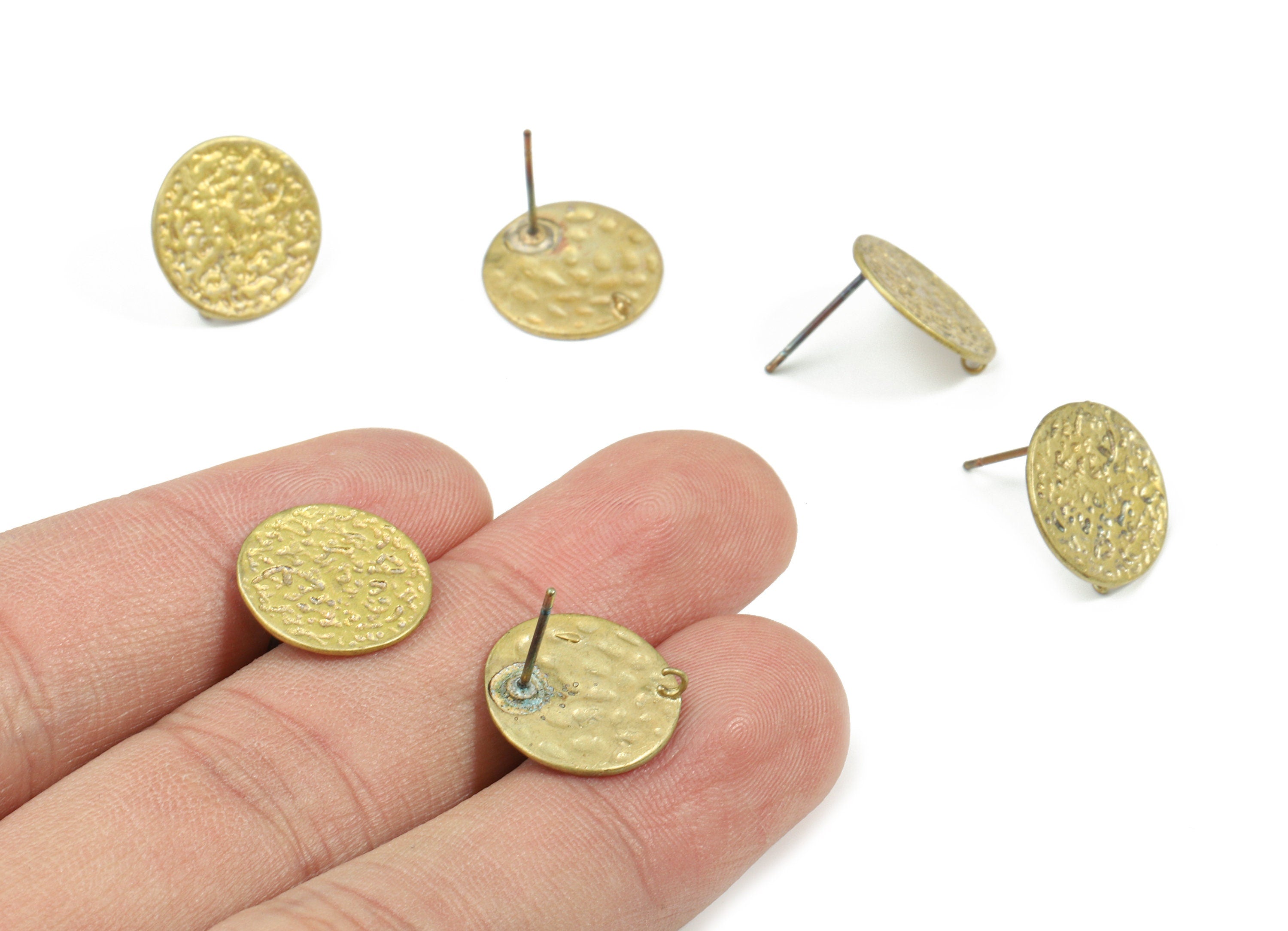 Brass Round Earring Stud With Loop - Raw Brass Round Earring Post - Steel Needle - Jewelry Supplies - 14.15x14.15x0.83mm - PP3213 - DOMEDBAZAAR