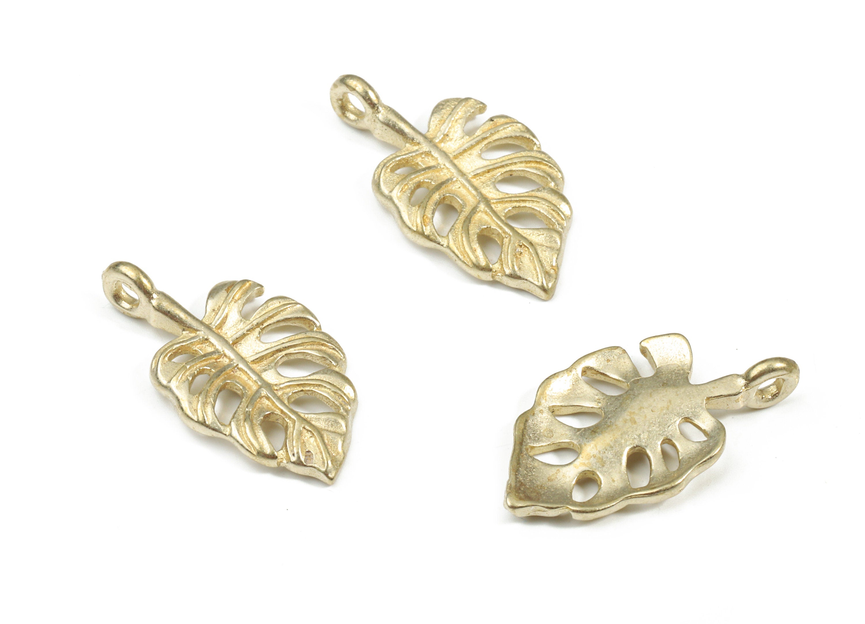 Brass Monstera Pendant - Raw Brass Monstera Leaf Earring Charms - Earring Findings - Jewelry Supplies - 18.51x10.62x1.63mm - PP3214 - DOMEDBAZAAR
