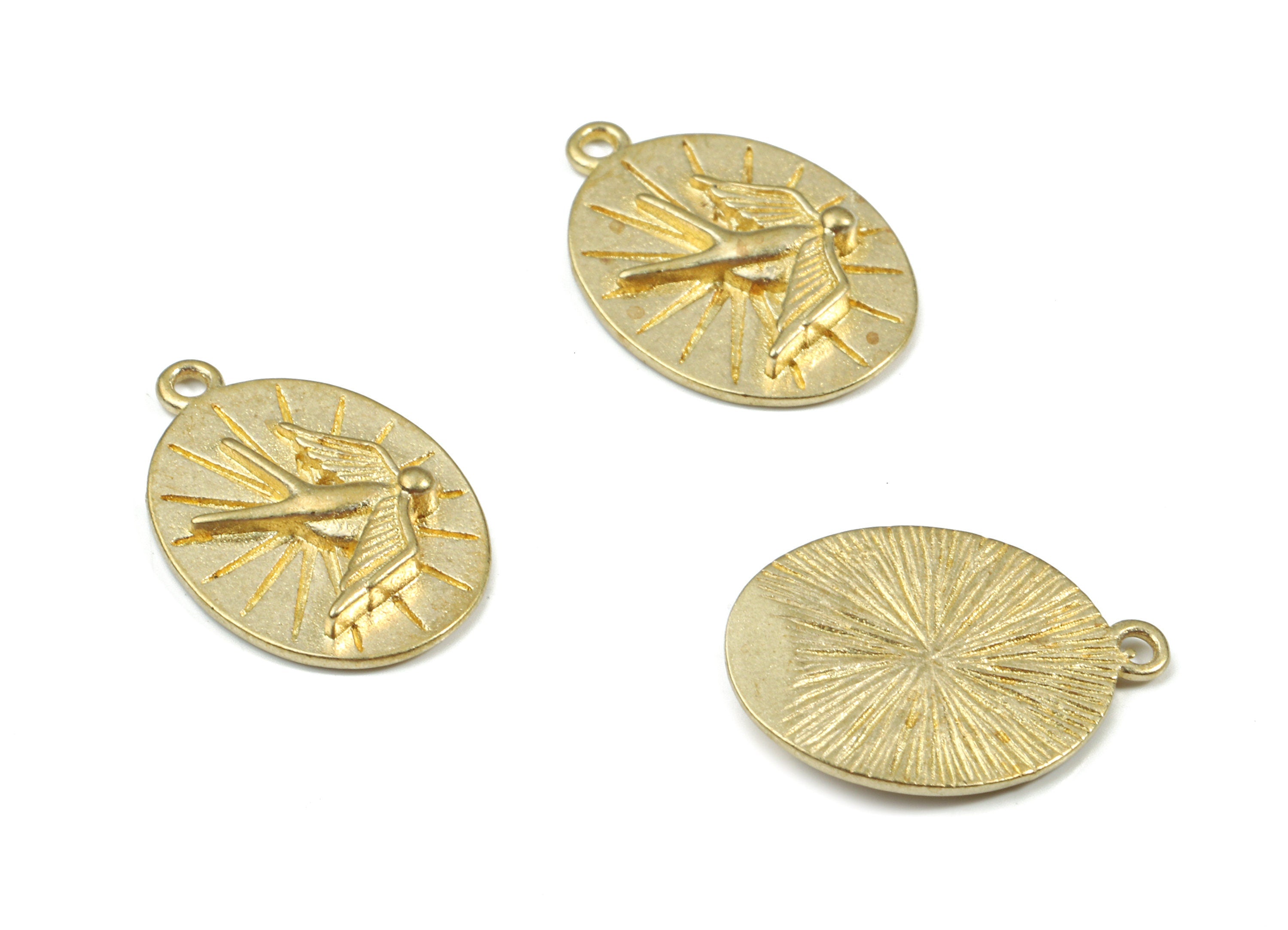 Brass Angel Oval Pendant - Raw Brass Angel Earring Charms - Earring Findings - Jewelry Supplies - 16.94x11.83x2.46mm - PP3206 - DOMEDBAZAAR