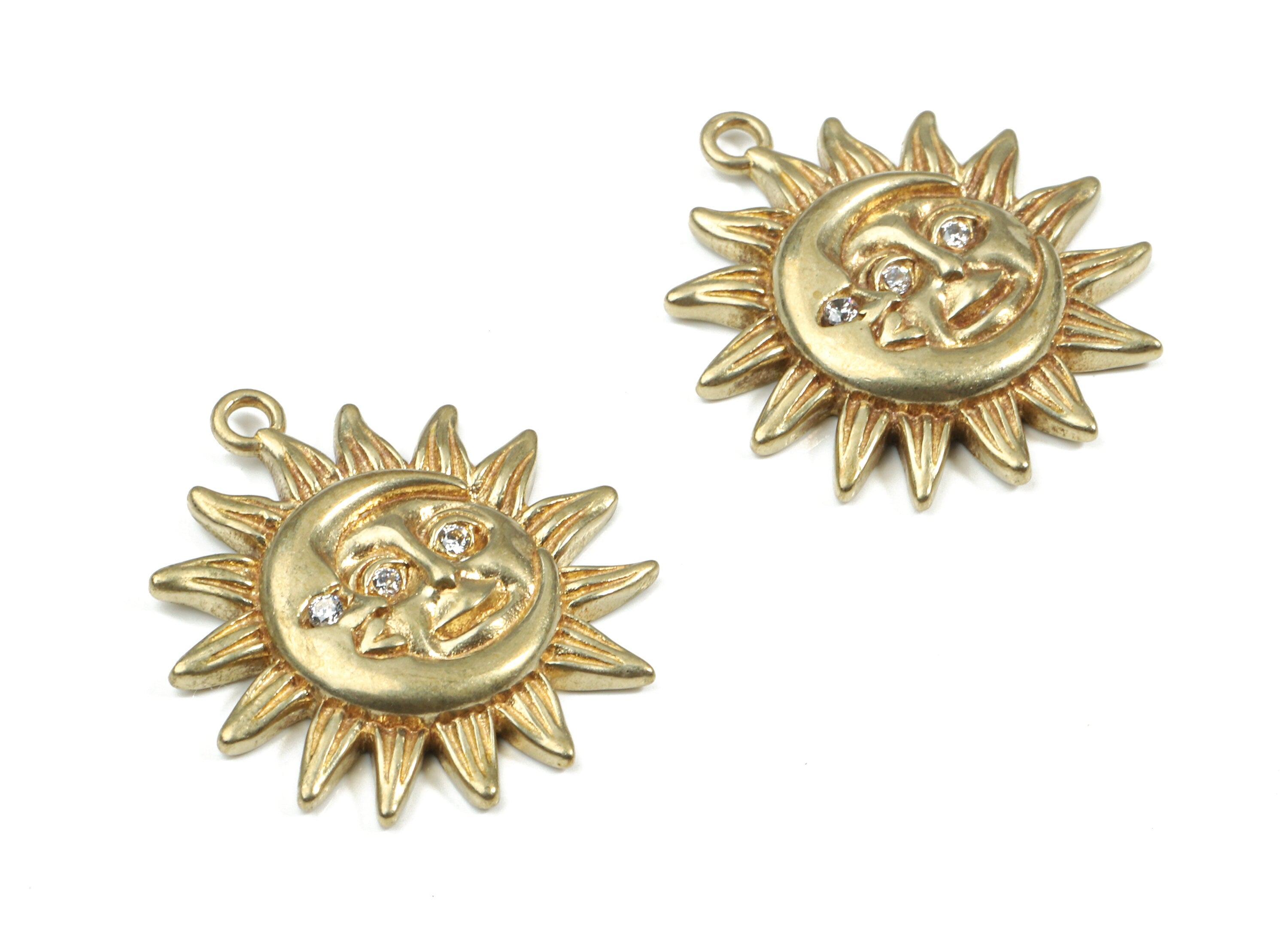 Brass Sun Pendant - Raw Brass Moon Face Earring Charms - Earring Findings - Jewelry Supplies - 21.61x19.36x2.66mm - PP3194 - DOMEDBAZAAR
