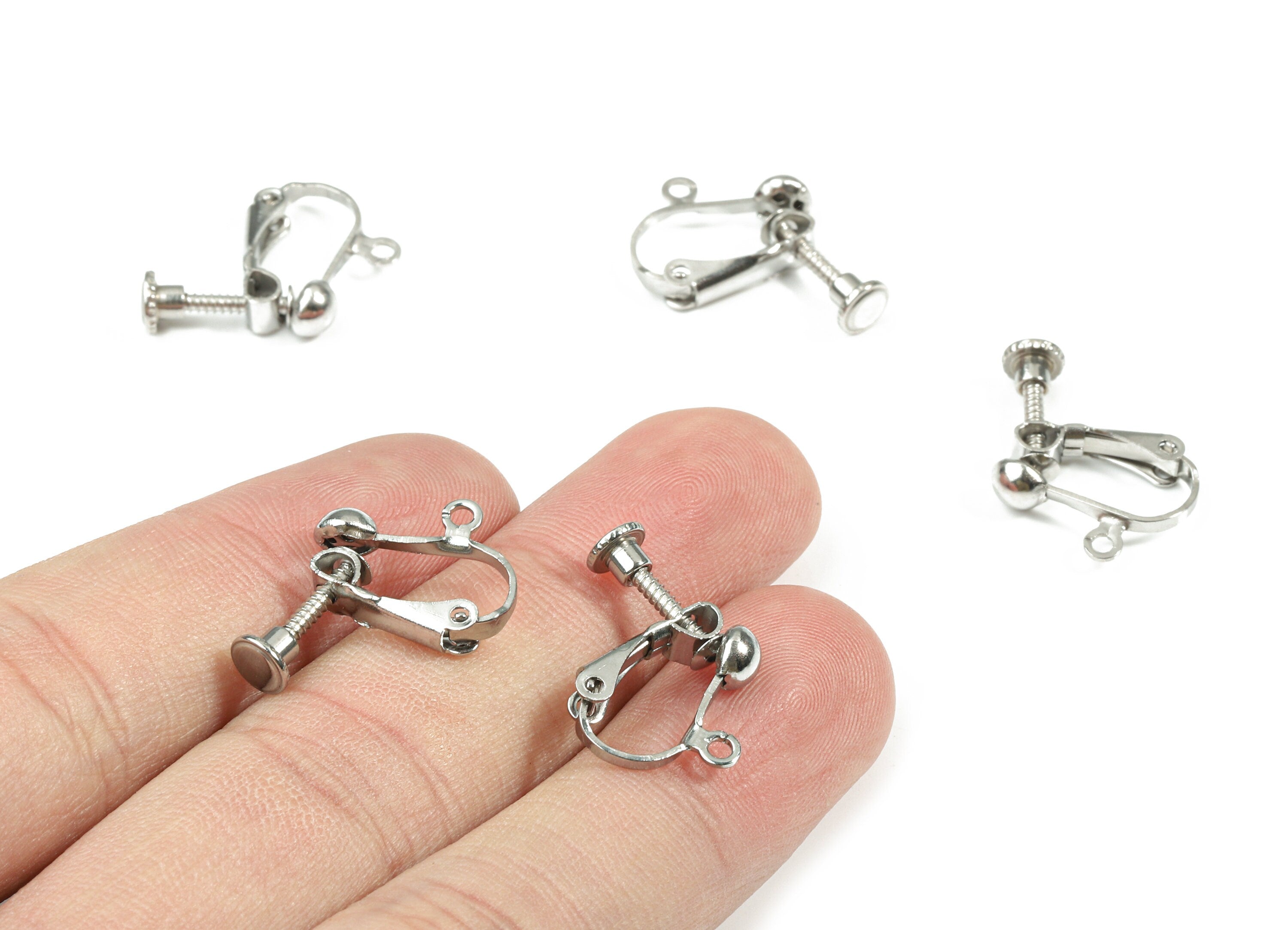 Stainless Steel Earring Clips - 316 Stainless Steel Screw Back Clips Earrings - Screwback Clip On Earrings  - 15.8x13.35mm - SS1162 - DOMEDBAZAAR