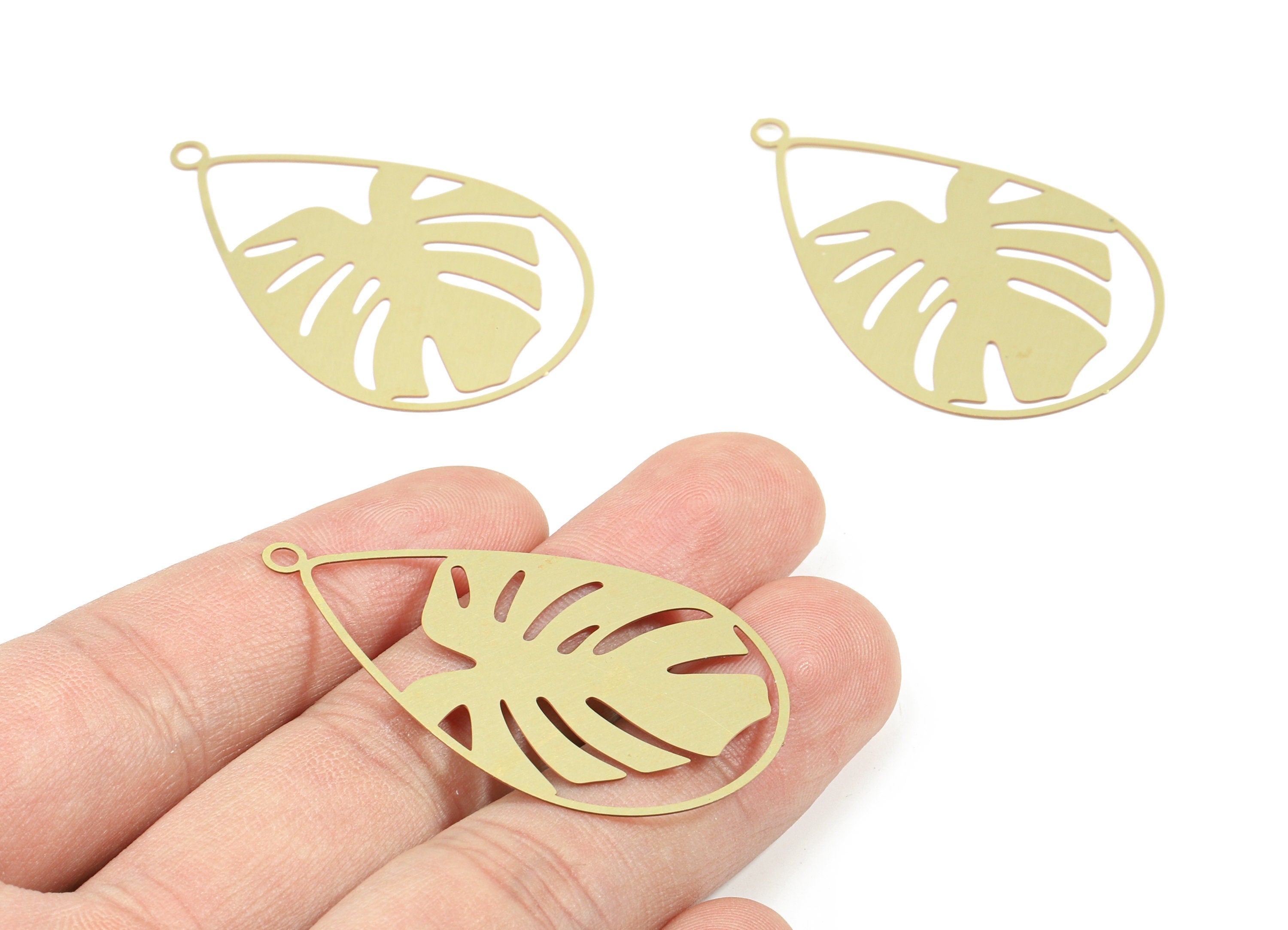 Brass Monstera Earring Charms - Monstera Necklace Pendant - Earring Findings - Jewelry Supplies - 47x29.9x0.3mm - JJB5867 - DOMEDBAZAAR