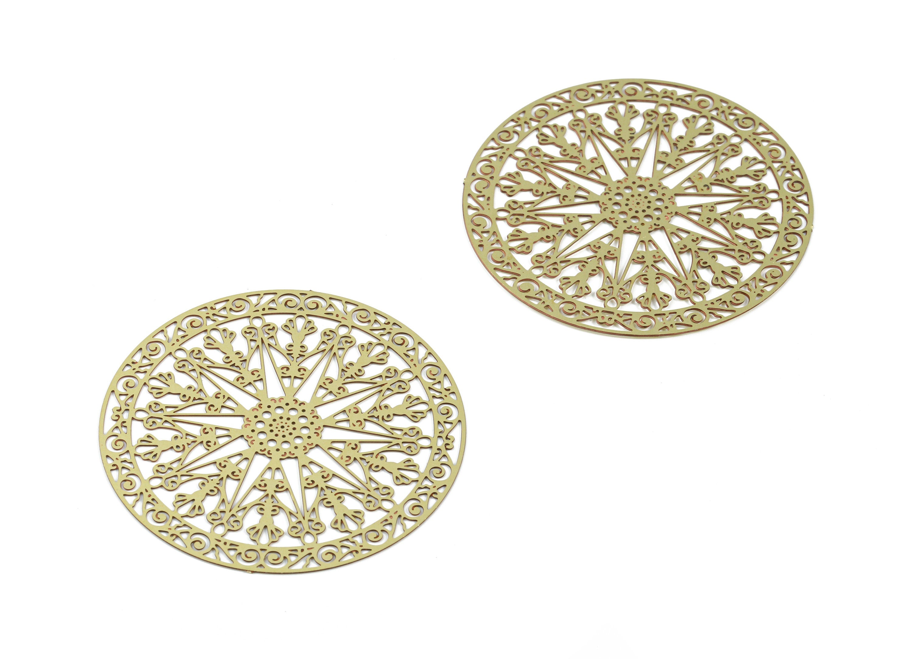 Brass Round Flower Earring Charms - Raw Brass Flower Pendant - Earring Findings - Jewelry Supplies - 35x35x0.3mm - JJB5415 - DOMEDBAZAAR