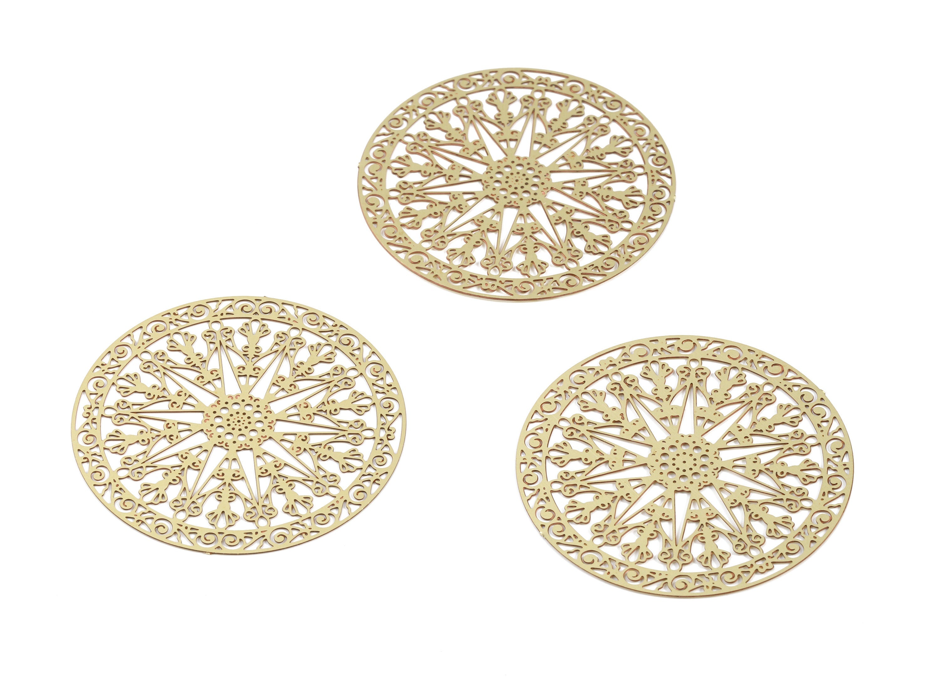Brass Round Flower Earring Charms - Raw Brass Flower Pendant - Earring Findings - Jewelry Supplies - 35x35x0.3mm - JJB5415 - DOMEDBAZAAR