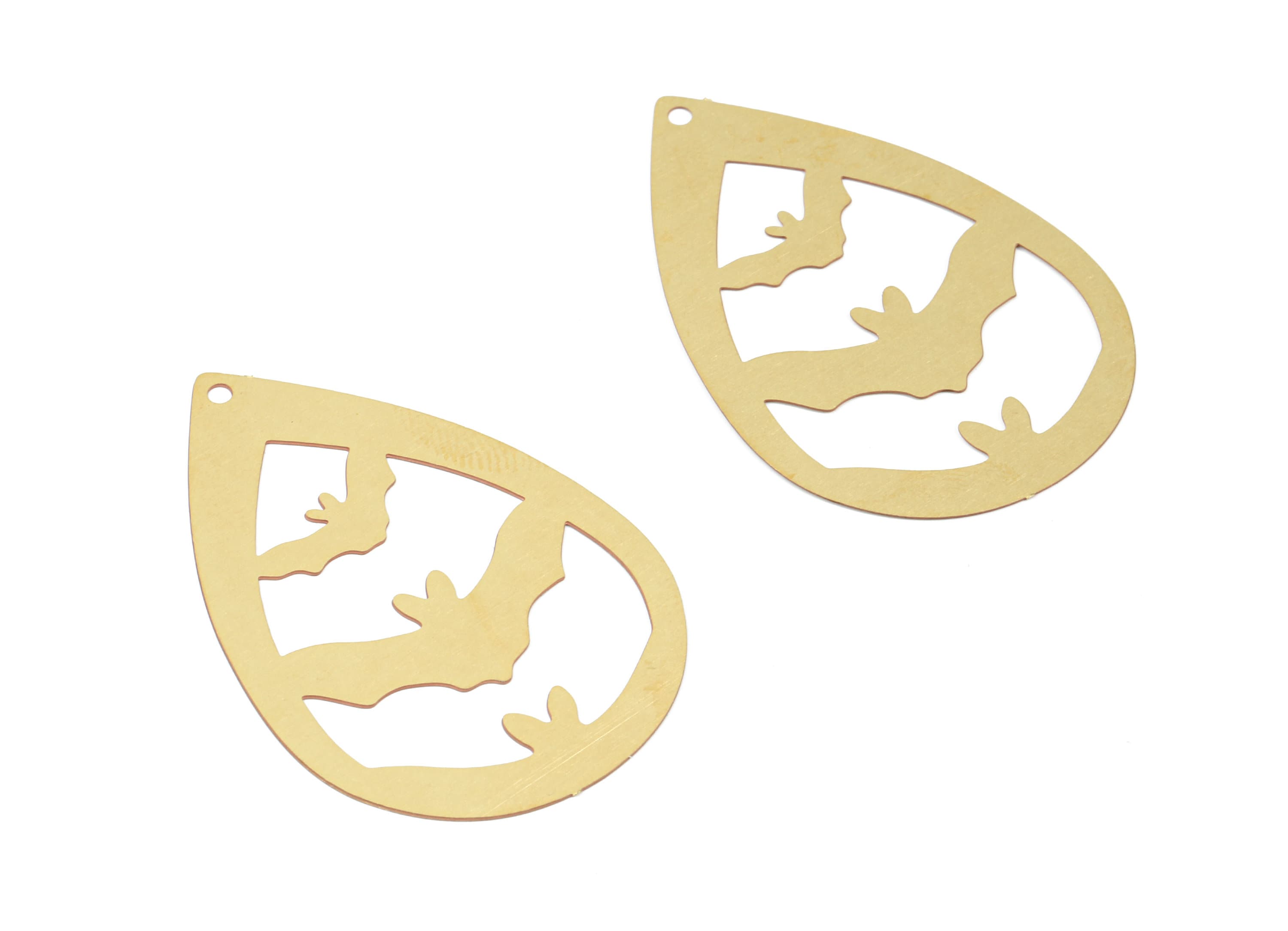Brass Bat Earring Charms - Raw Brass Drop Pendant - Earring Findings - Jewelry Supplies - 44.24x29.59x0.3mm - JJB5873 - DOMEDBAZAAR