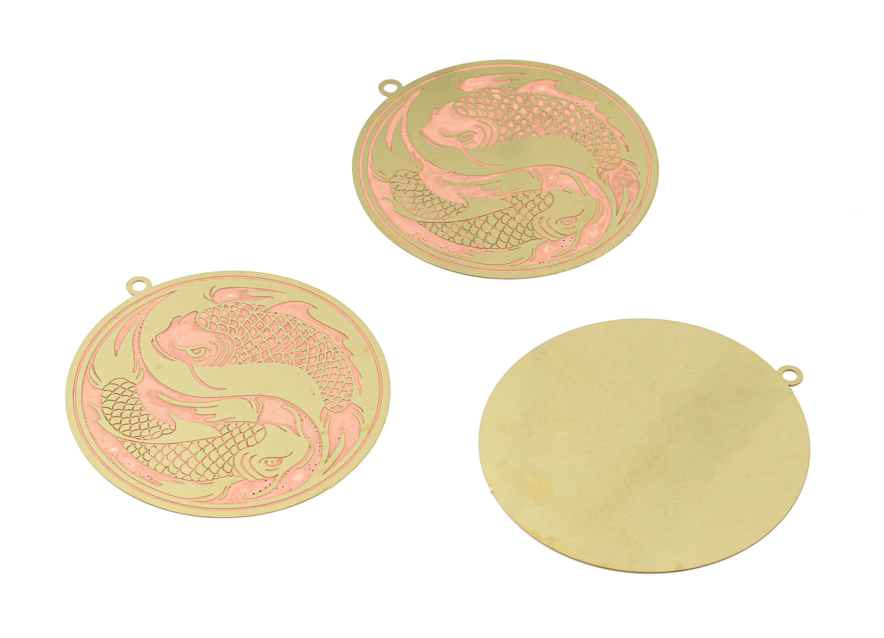 Brass Carp Earring Charms - Raw Brass Carp Round Pendant - Earring Findings - Jewelry Supplies - 53x50x0.3mm - JJA4578 - DOMEDBAZAAR