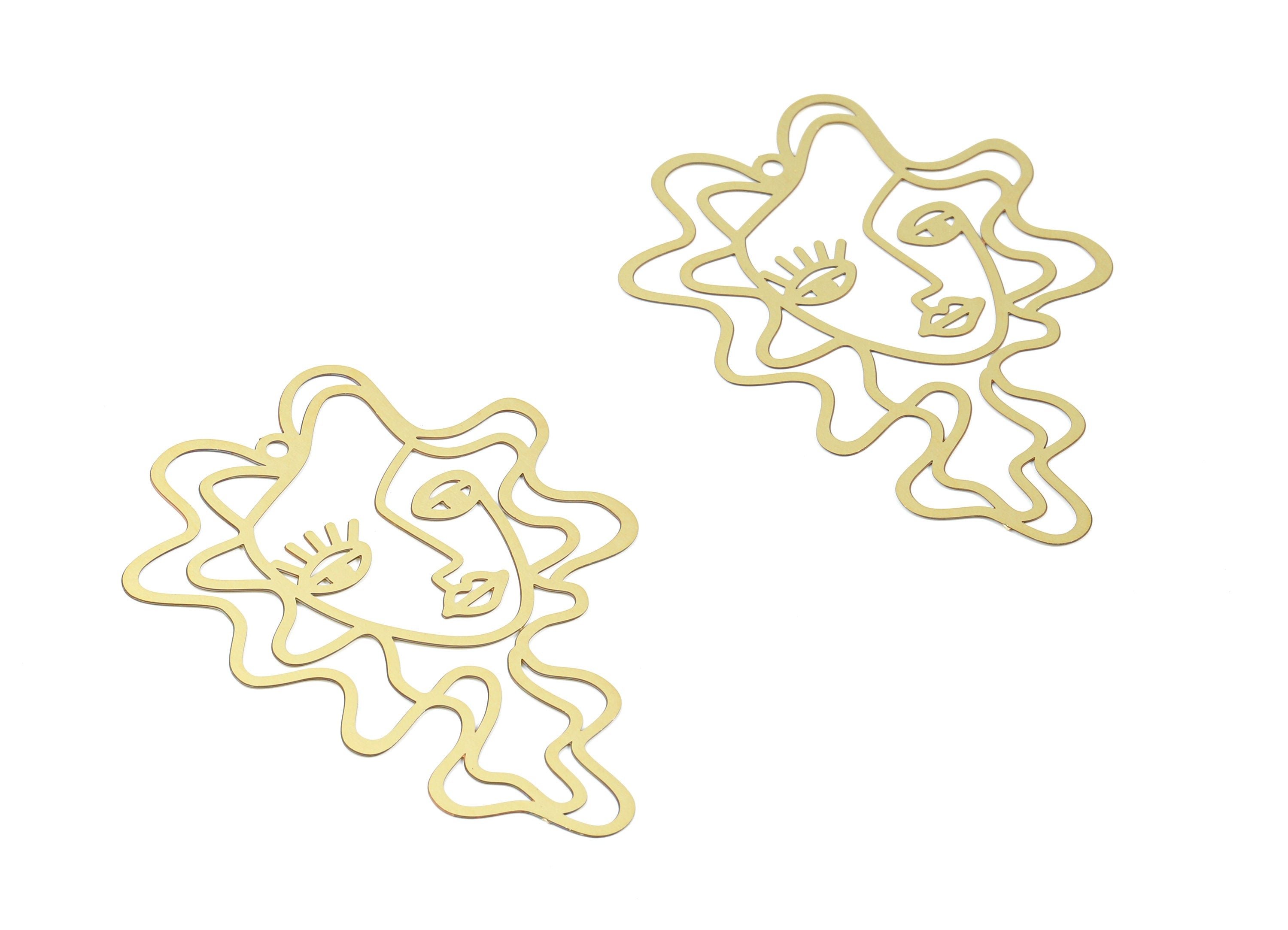 Brass Curly Hair Earring Charms - Raw Brass Curly Hair Girl Pendant - Earring Findings - Jewelry Supplies - 59.1x42.66x0.6mm - JJA4559 - DOMEDBAZAAR