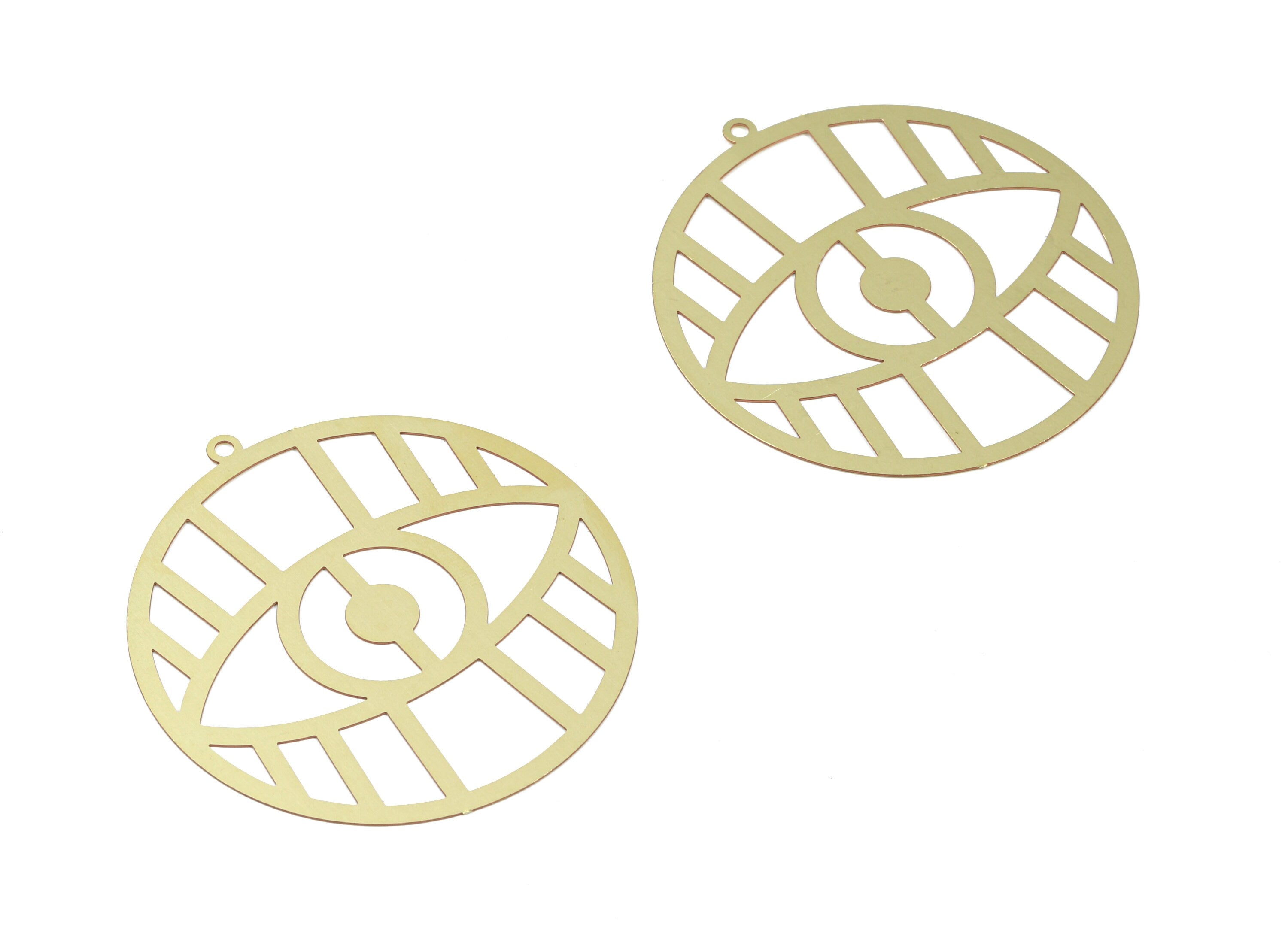 Brass Eye Round Earring Charms - Raw Brass Eye Pendant - Earring Findings - Jewelry Supplies - 47.64x44.97x0.3mm - JJA4560 - DOMEDBAZAAR