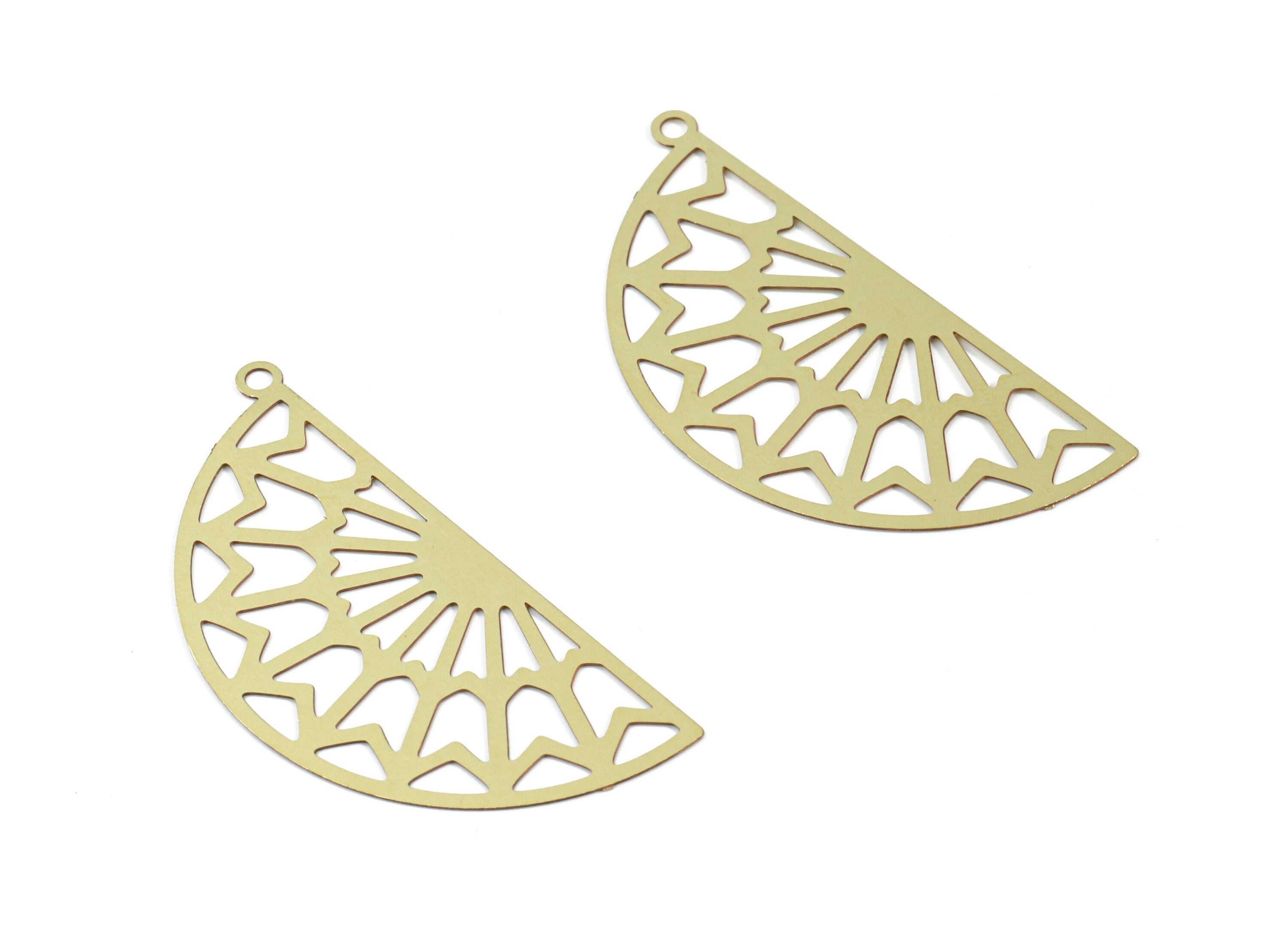 Brass Semi Circle Earring Charms - Raw Brass Half Moon Pendant - Earring Findings - Jewelry Supplies - 37.29x17.55x0.3mm - JJB5638 - DOMEDBAZAAR